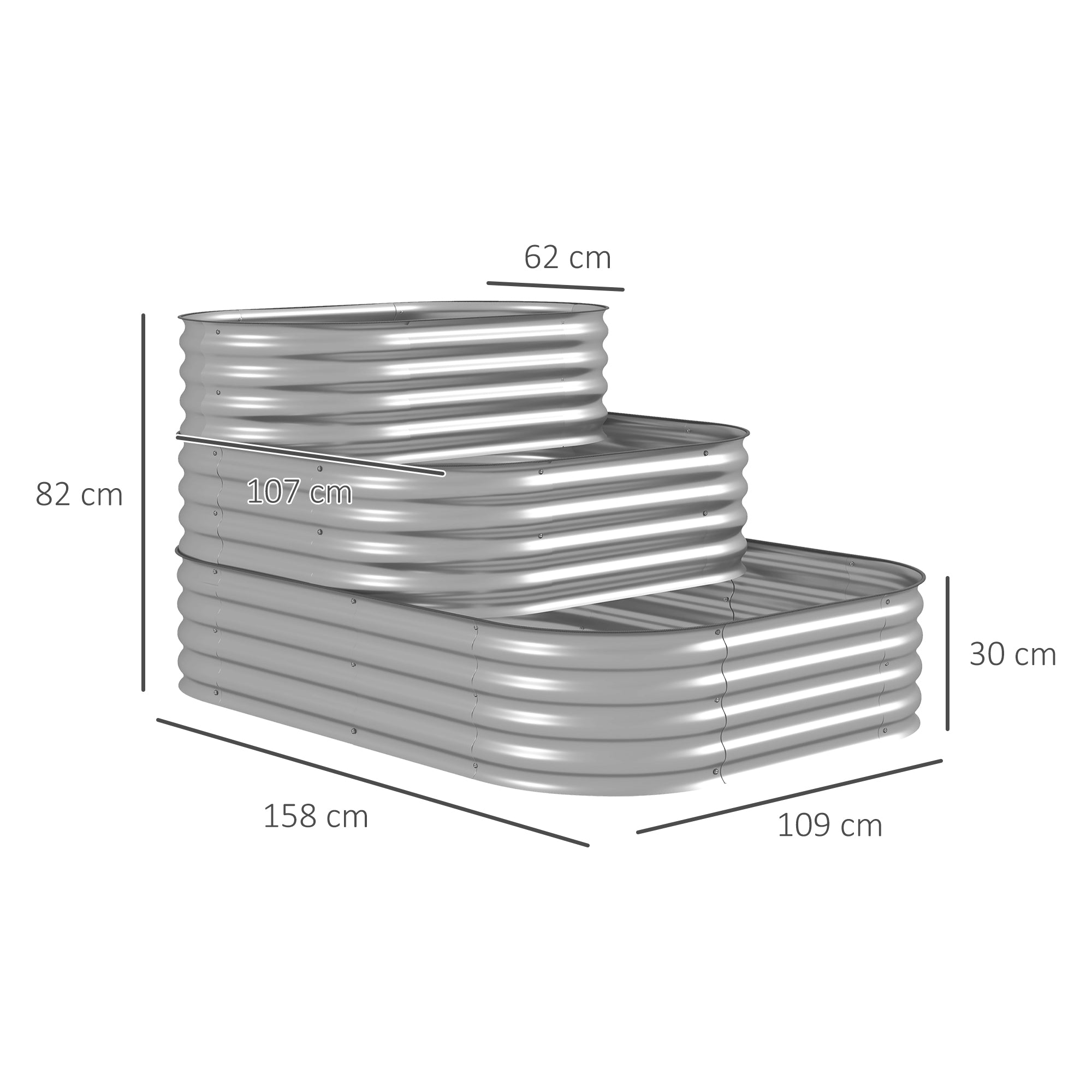 Outsunny Hochbeet Outdoor-Blumentreppe Pflanzkasten, 3 Stufen, 158 cm x 109 cm x 82 cm, Silber