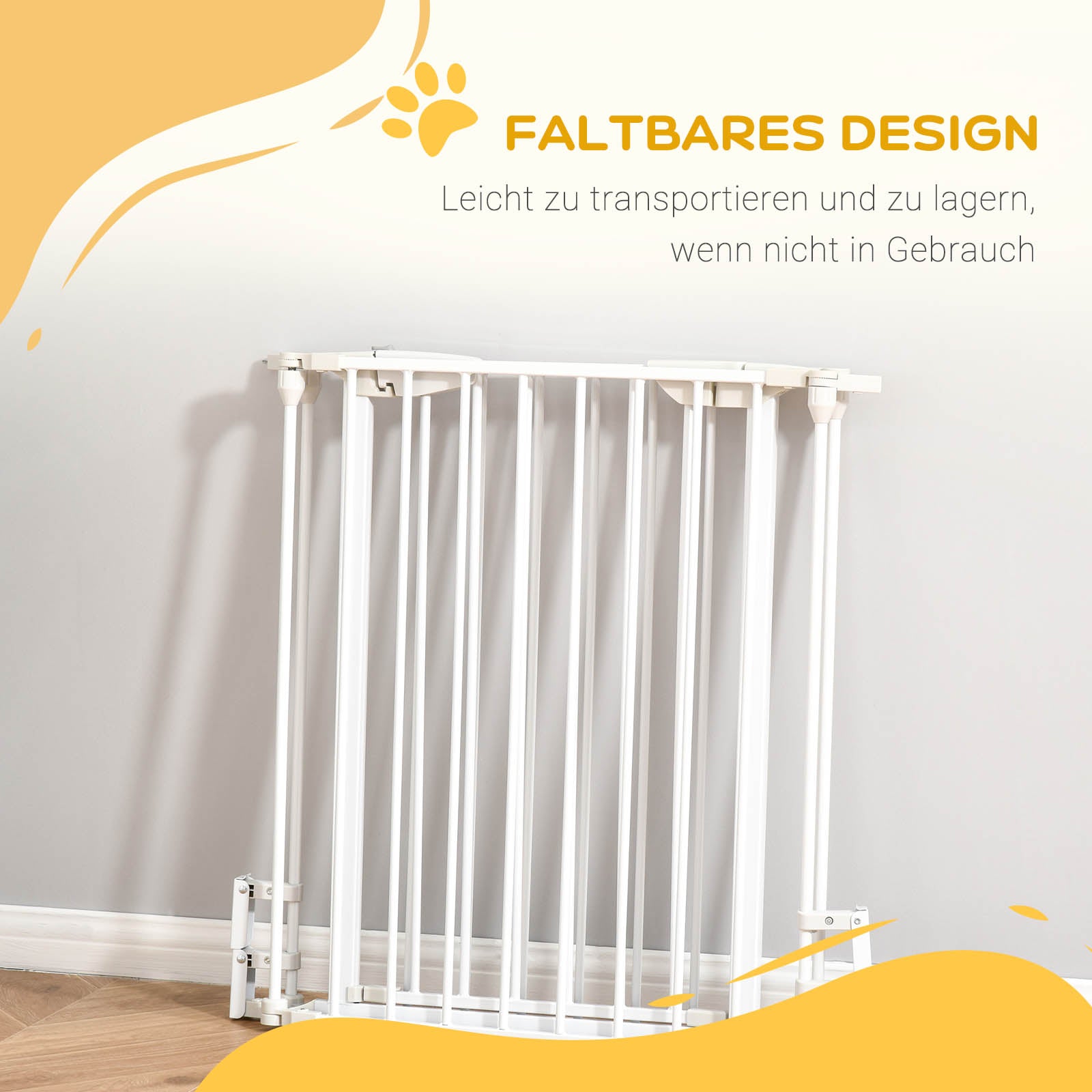 PawHut Absperrgitter für Hunde Schutzgitter Hundegitter Türschutzgitter 3 Elemente inkl. Sicherheitstür, Wandmontierte Haltung für Kamin & Ofen, Metall Weiß 180 x 3 x 74,5 cm