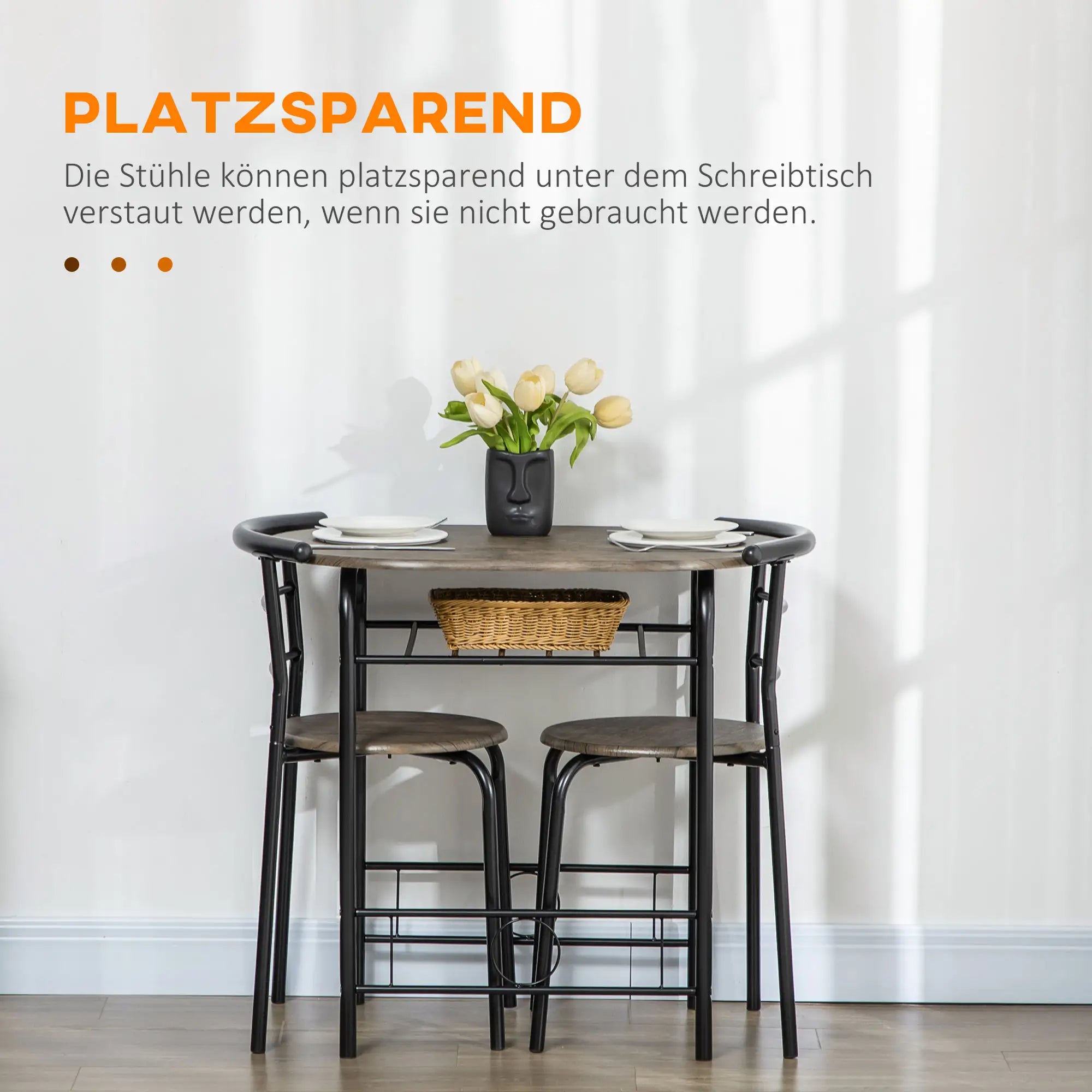 HOMCOM Bistro-Set Esstisch Küchentisch mit Stühlen Set, 1 Tisch, 2 Stühle, 80 cm x 53 cm x 74,5 cm, Schwarz