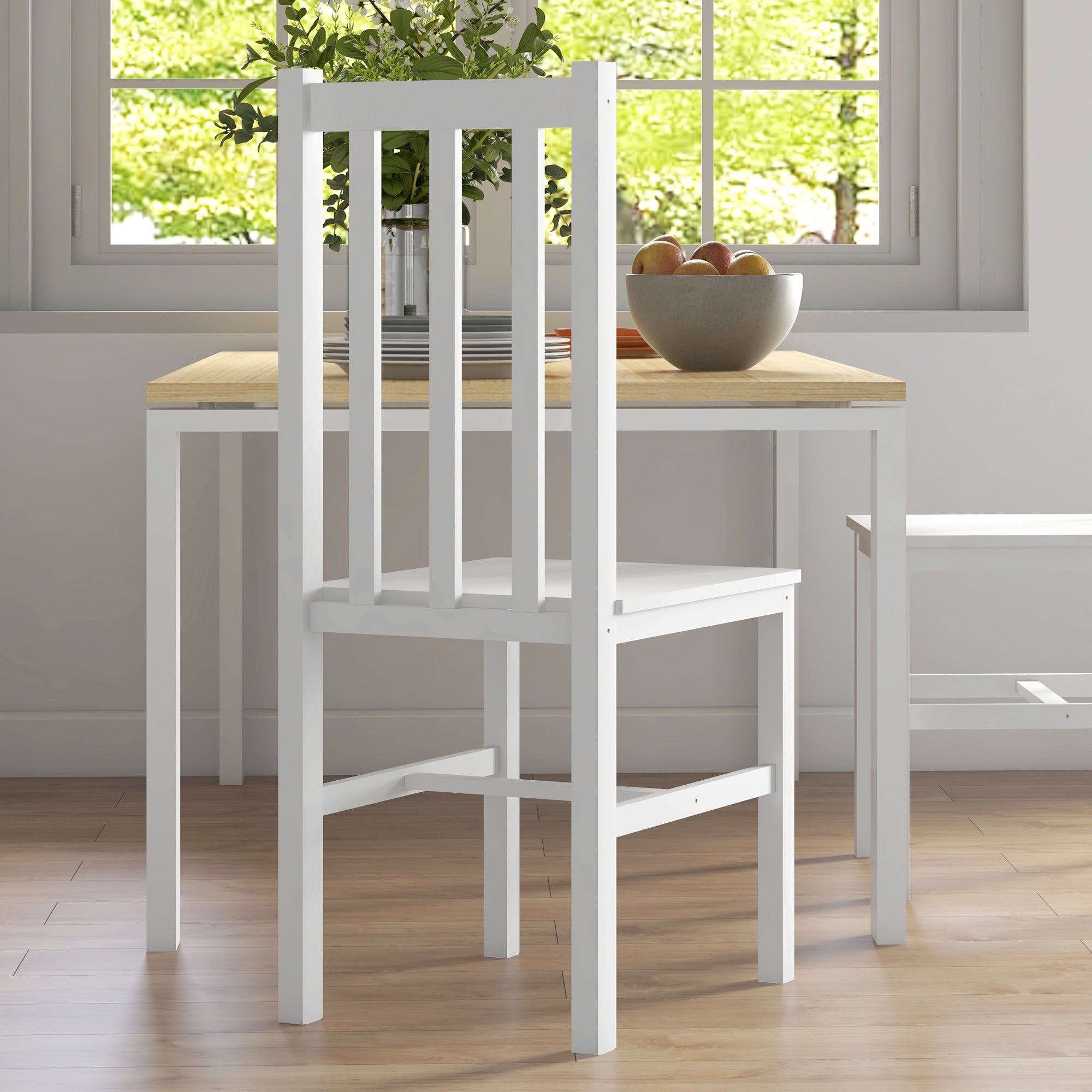 HOMCOM 2er-Set Küchenstühle Esszimmerstühle Stühle, Massivholz, modernes Design, 38, 5 cm x 47,5 cm x 99 cm, Weiß