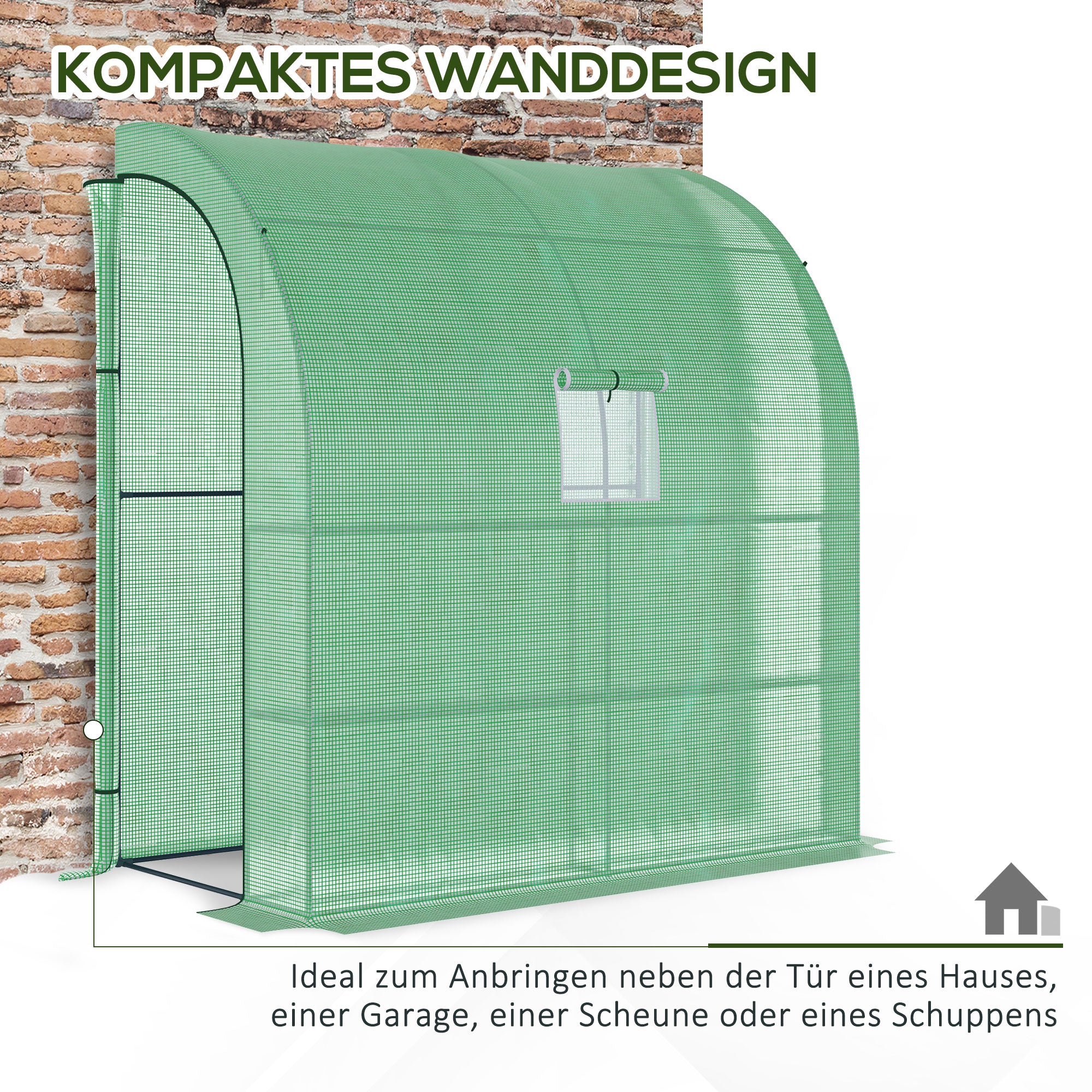 Outsunny Foliengewächshaus Tomatengewächshaus mit Mesh Fenster, Treibhaus mit aufrollbaren Türen, Anzuchthaus mit UV Schutz, Grün, 200 x 100 x 215 cm