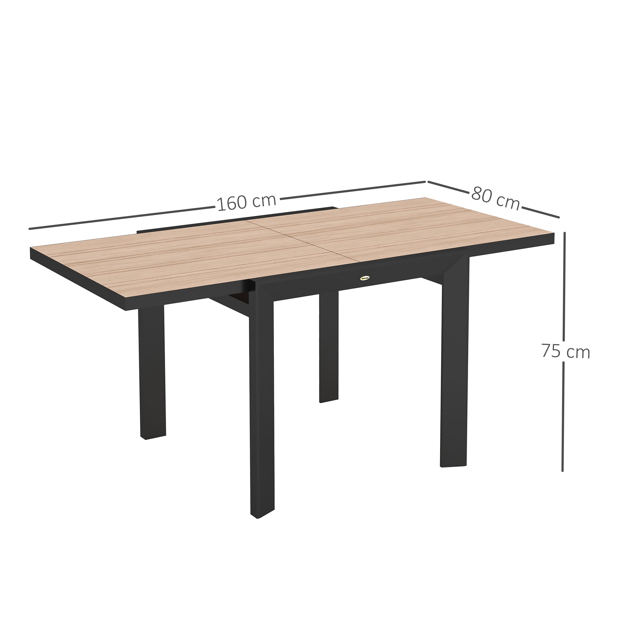 Outsunny Gartentisch Ausziehbarer Aluminium 80/160x80 cm Wetterfest Balkontisch für 6 Personen Naturholz