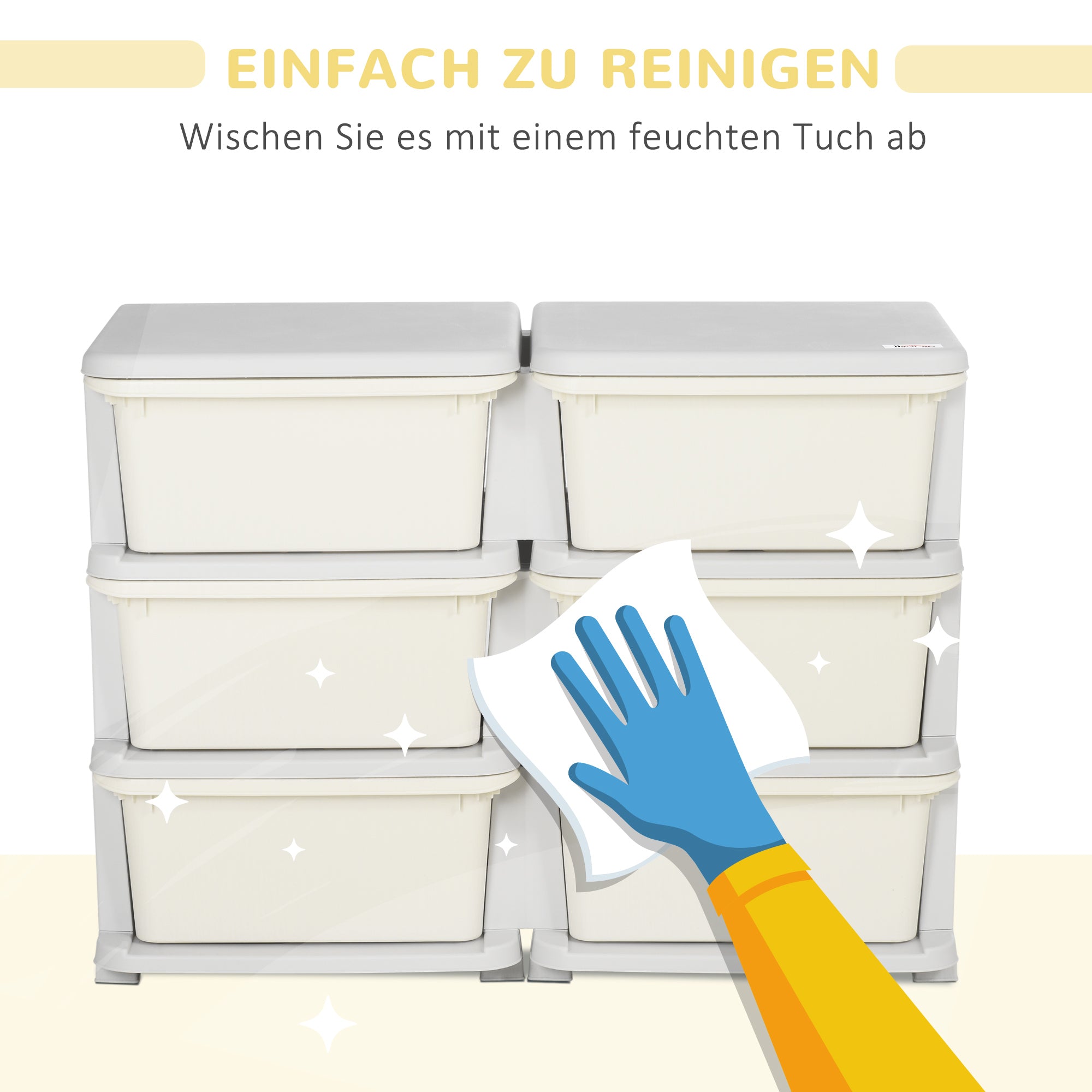 HOMCOM Aufbewahrungsbox für Kinder, Kinder-Aufbewahrungsbox, 3 Schubladen, Weiß