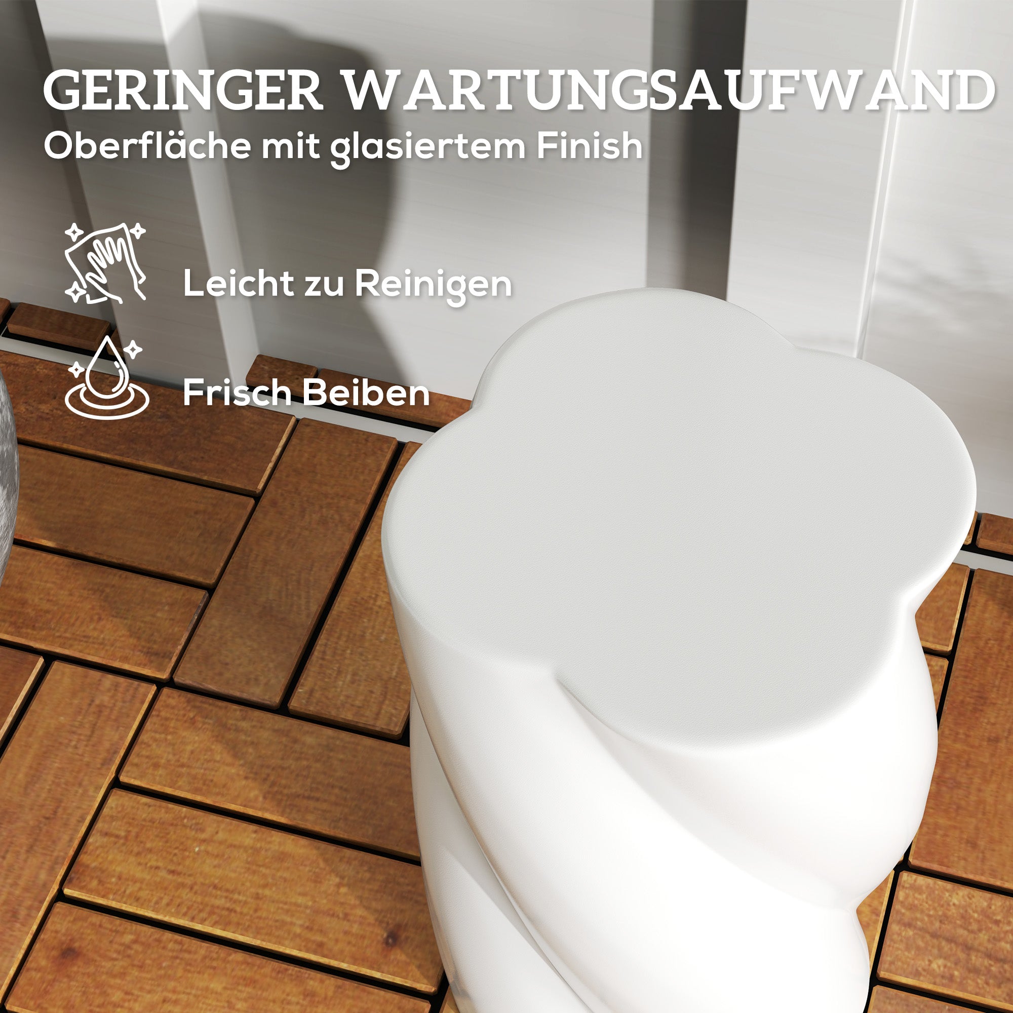 Outsunny Sitzhocker aus Keramik in Spiralform 120kg belastbar Ø33 x 45 cm Wetterfest Garten Hocker mit Deckel Weiß