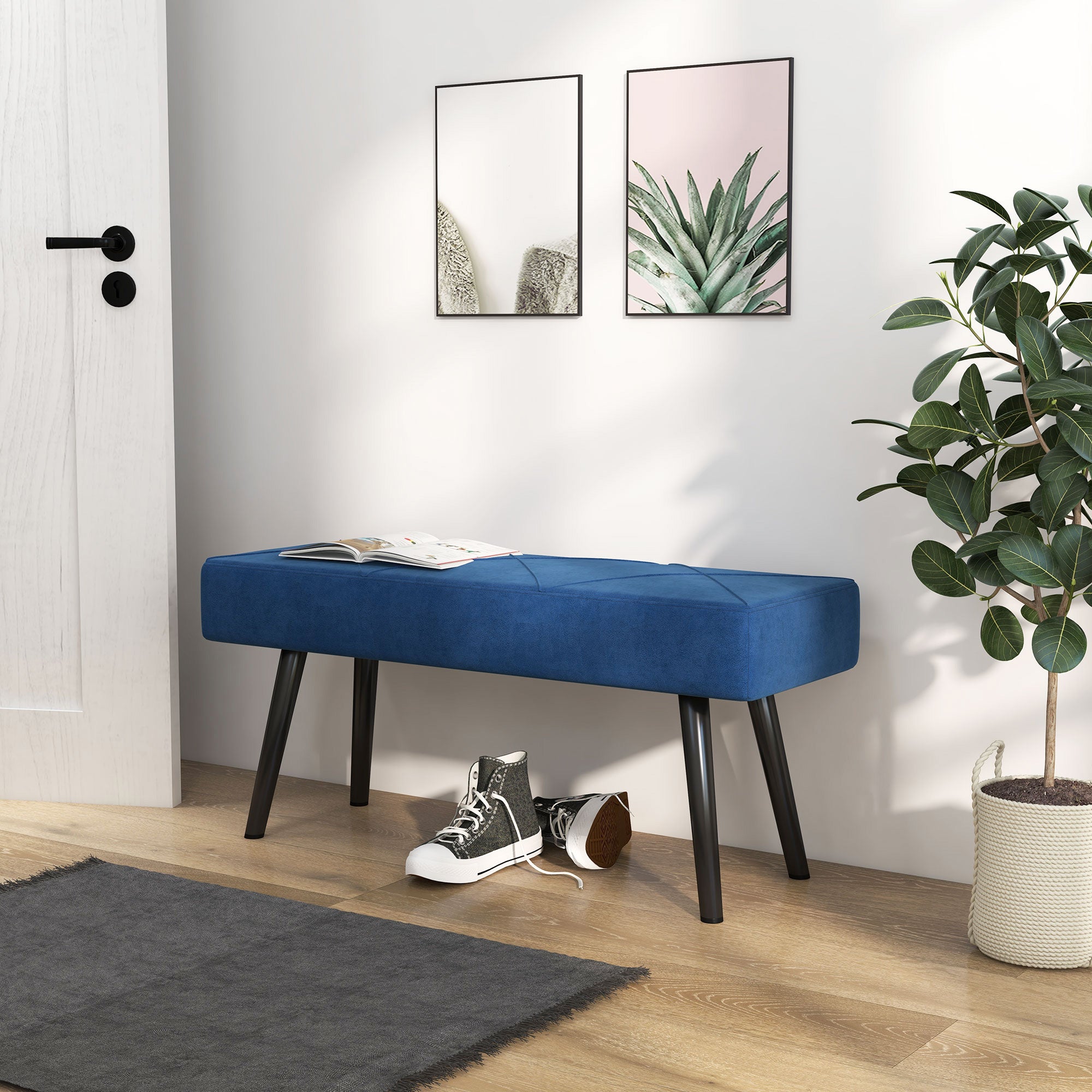 HOMCOM Sitzbank Polsterbank Bettbank, Samtoptik, 100 x 36 x 45 cm, Blau