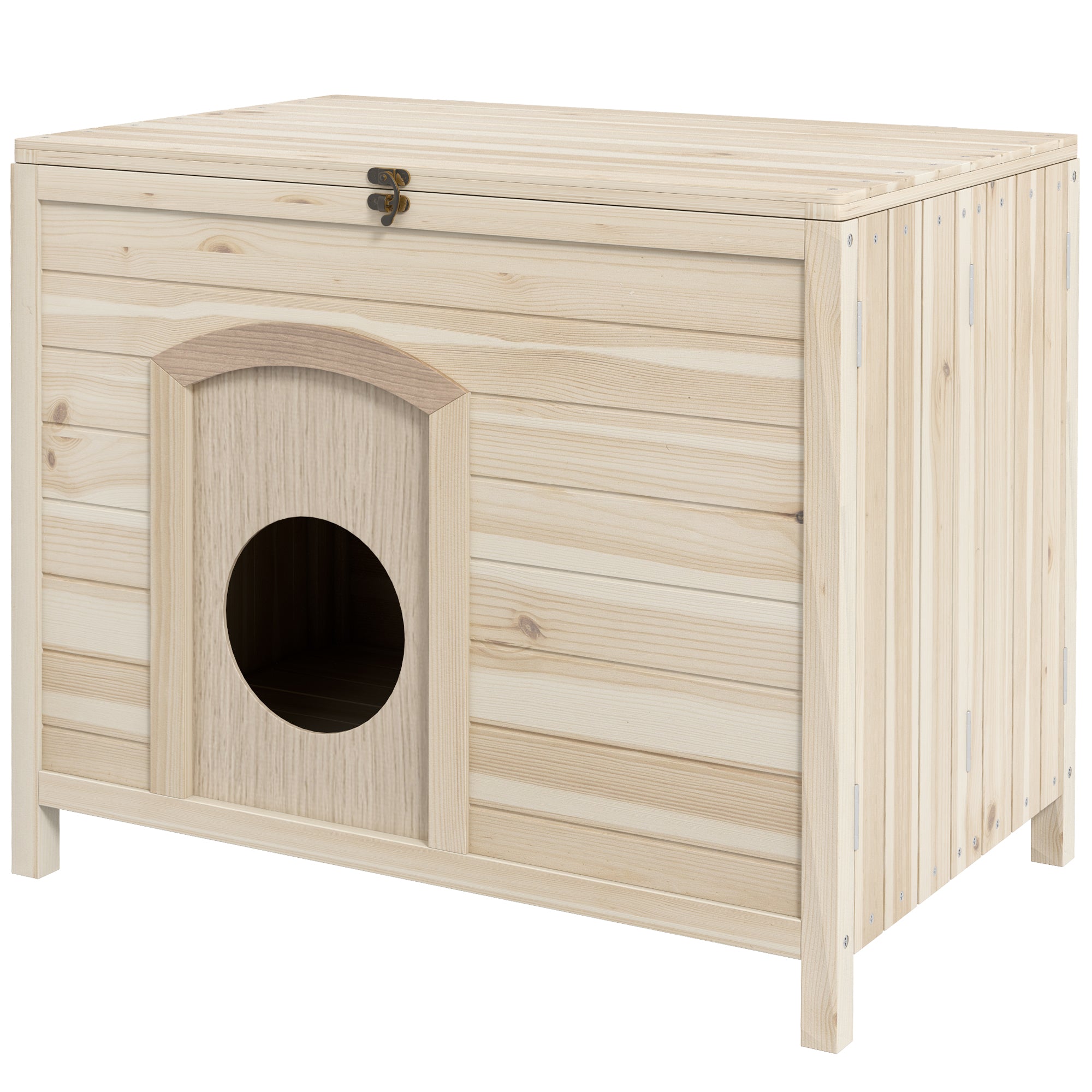 PawHut Kleines Haustierhaus für Katzen und Zwergkaninchen, Haustierhütte, faltbar, Massivholz, 78 x 51 x 62 cm