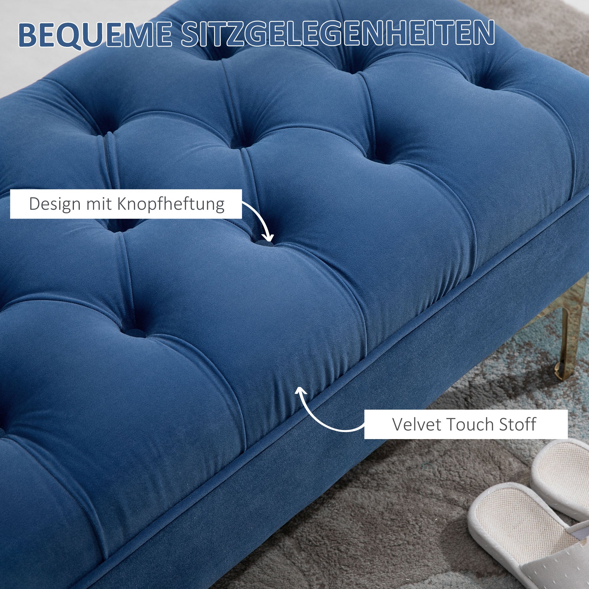HOMCOM Sitzbank Bettbank Schuhbank mit erhöhten Beine Schlafzimmer Samt Blau