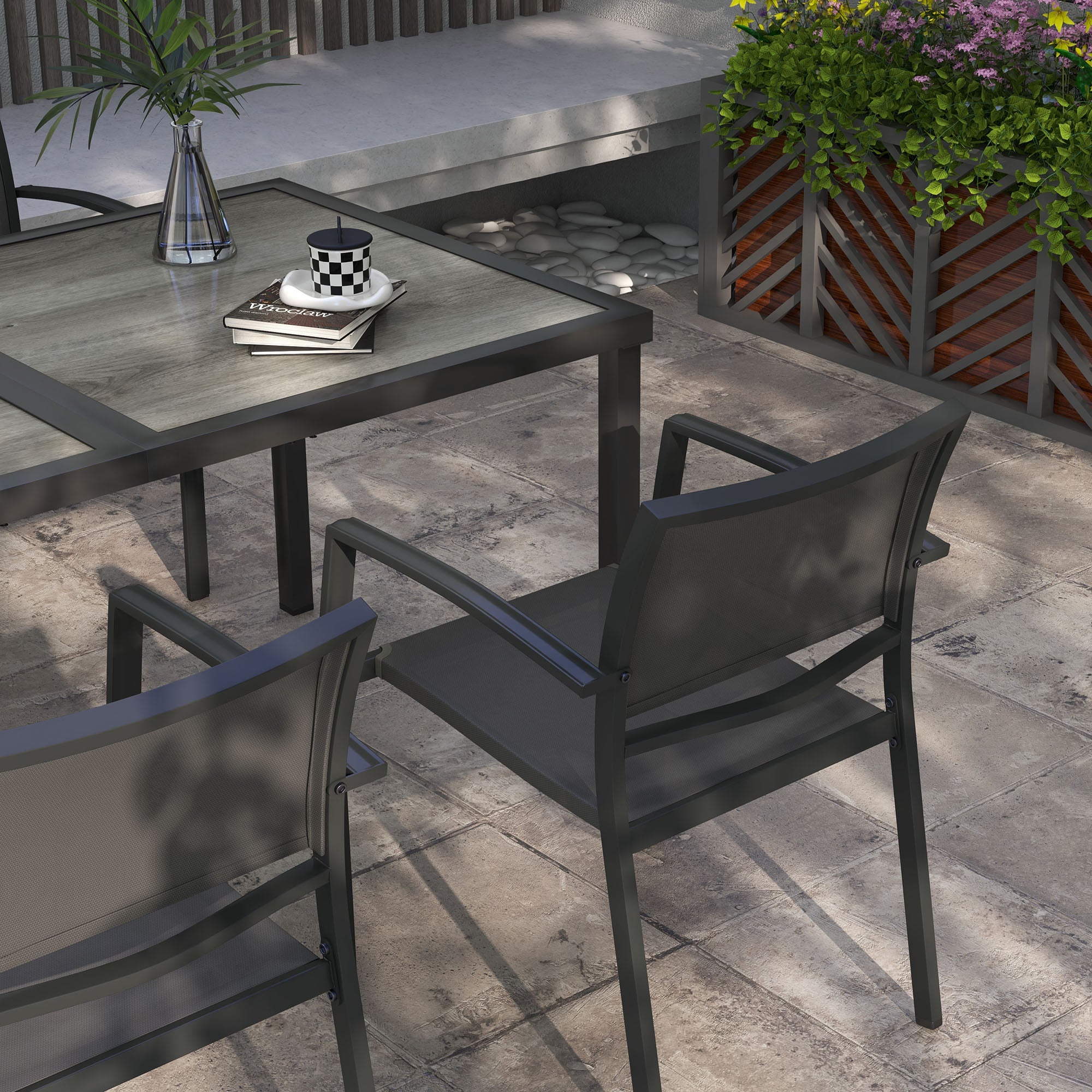 Outsunny Gartenmöbel-Set Gartensitzgruppe, 1 Tisch, 4 Stühle, 150 x 87 x 72 cm, Grau