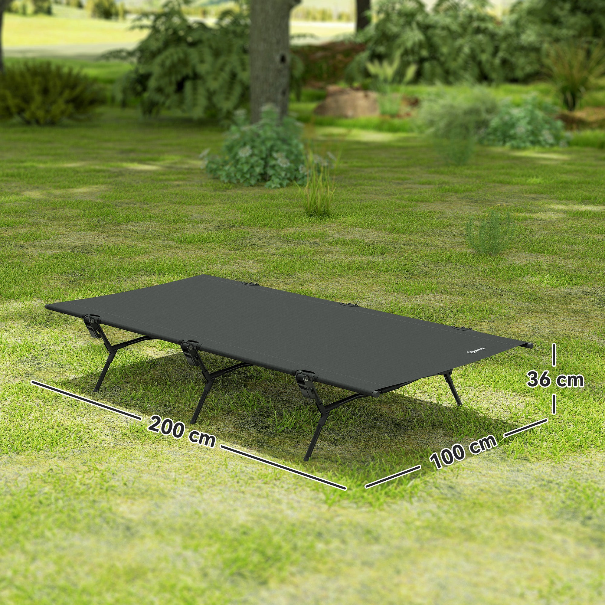 Outsunny Feldbett faltbar Campingbett mit Tragetasche 200 x 100 x 36 cm bis 120 kg Extra Breit Schwarz