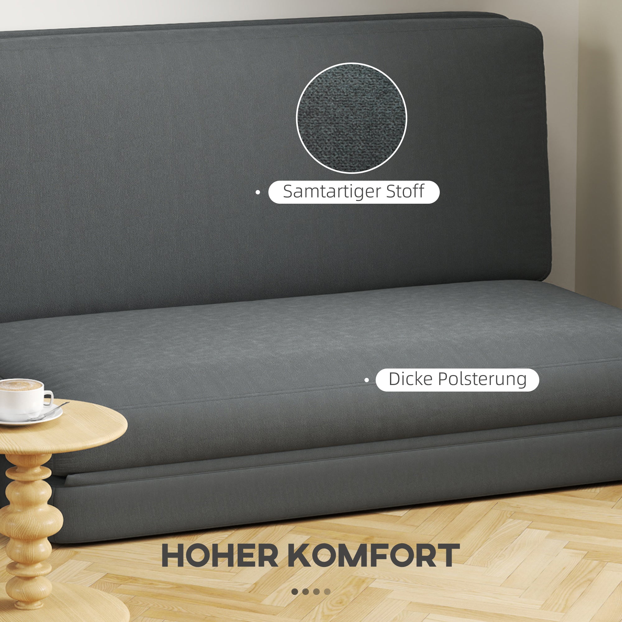 HOMCOM 3-in-1 faltbarer Relaxsessel, Gästematratze, teilbar, 138 cm breit, Dunkelgrau