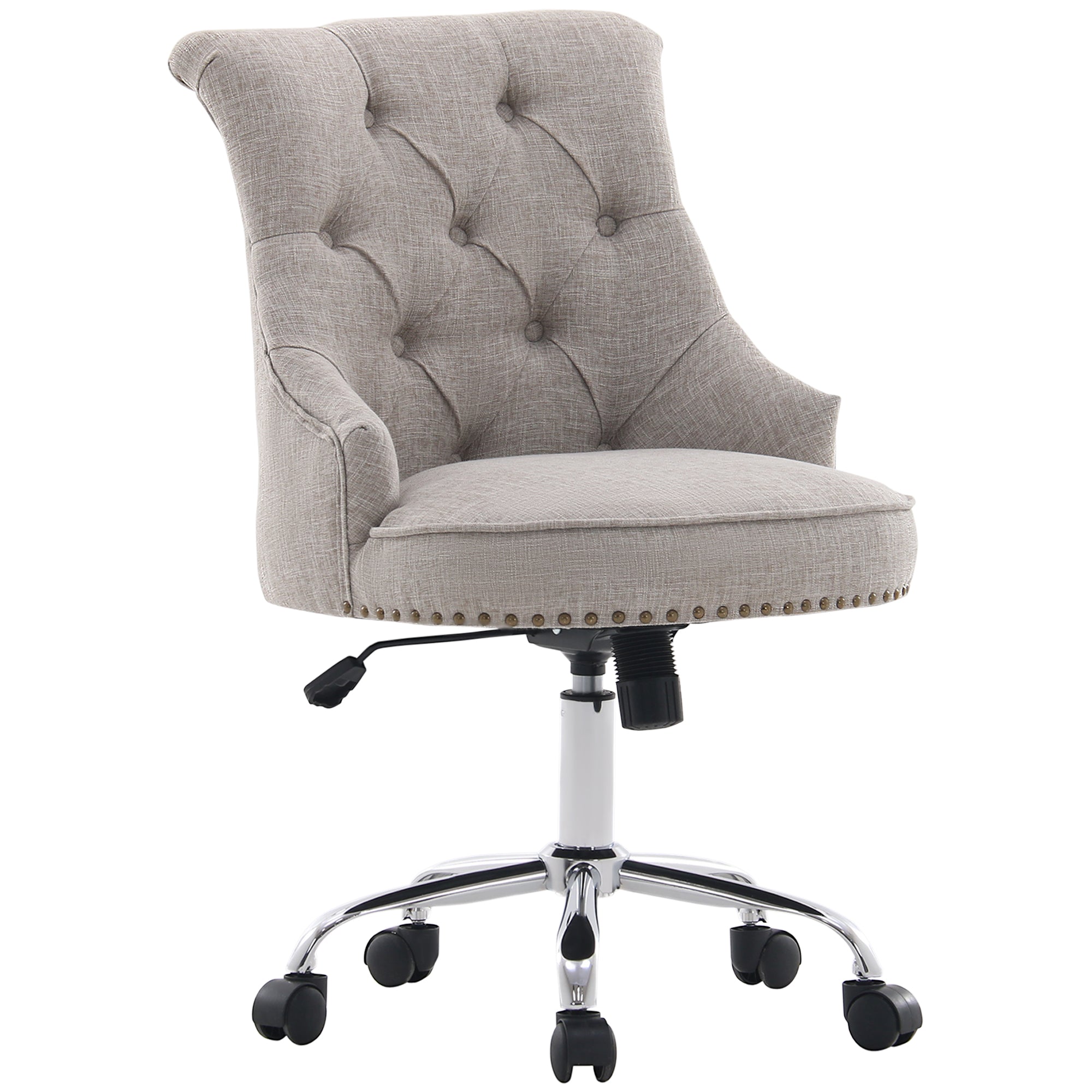HOMCOM Drehstuhl mit Rollen Polsterstuhl Chefsessel 360° drehbar 150 kg Belastbar Höhenverstellbar Leinen Metall Hellgrau 54 x 65,5 x (8491) cm