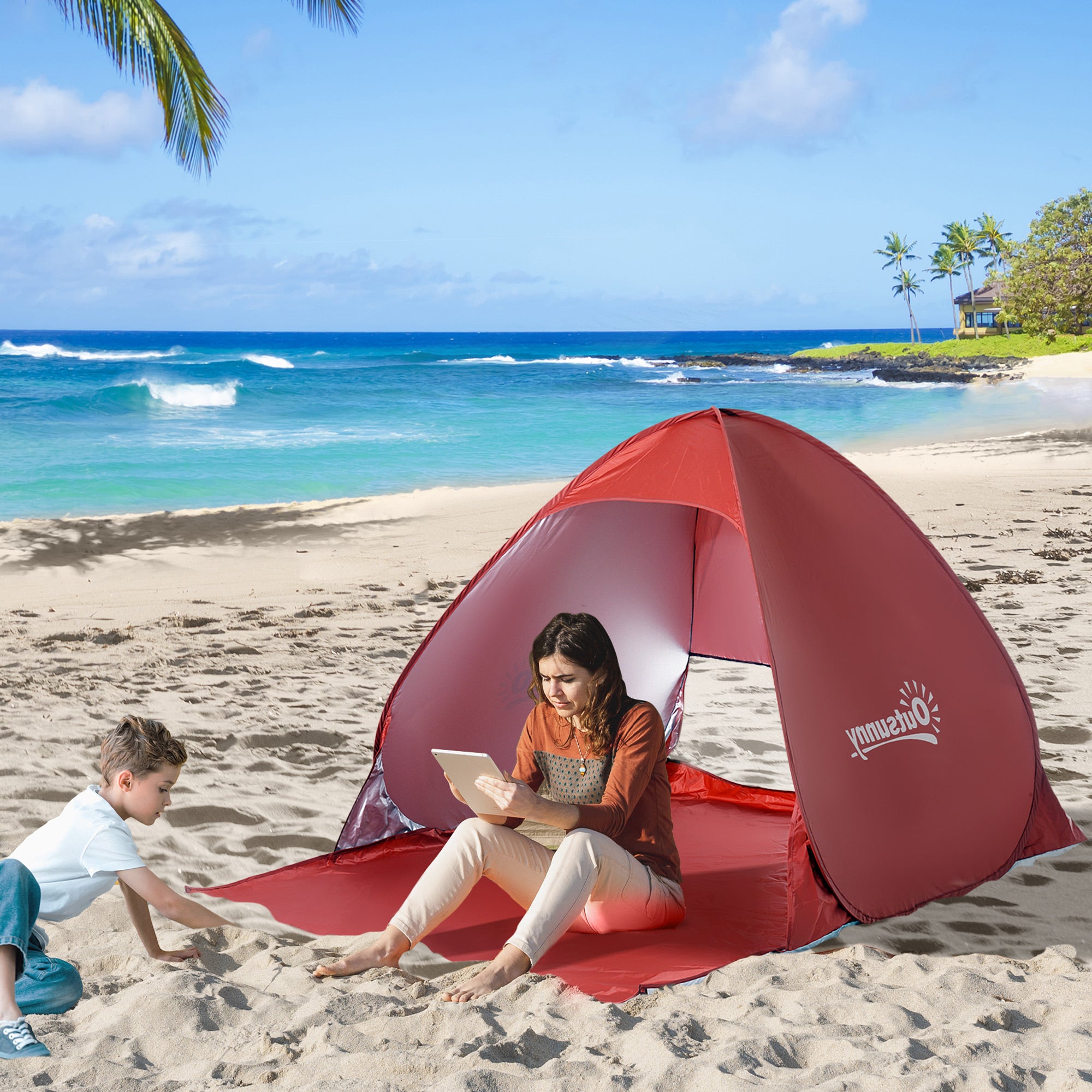Outsunny Wurfzelt Strandmuschel Pop Up für 2-3 Personen schnellaufbauend