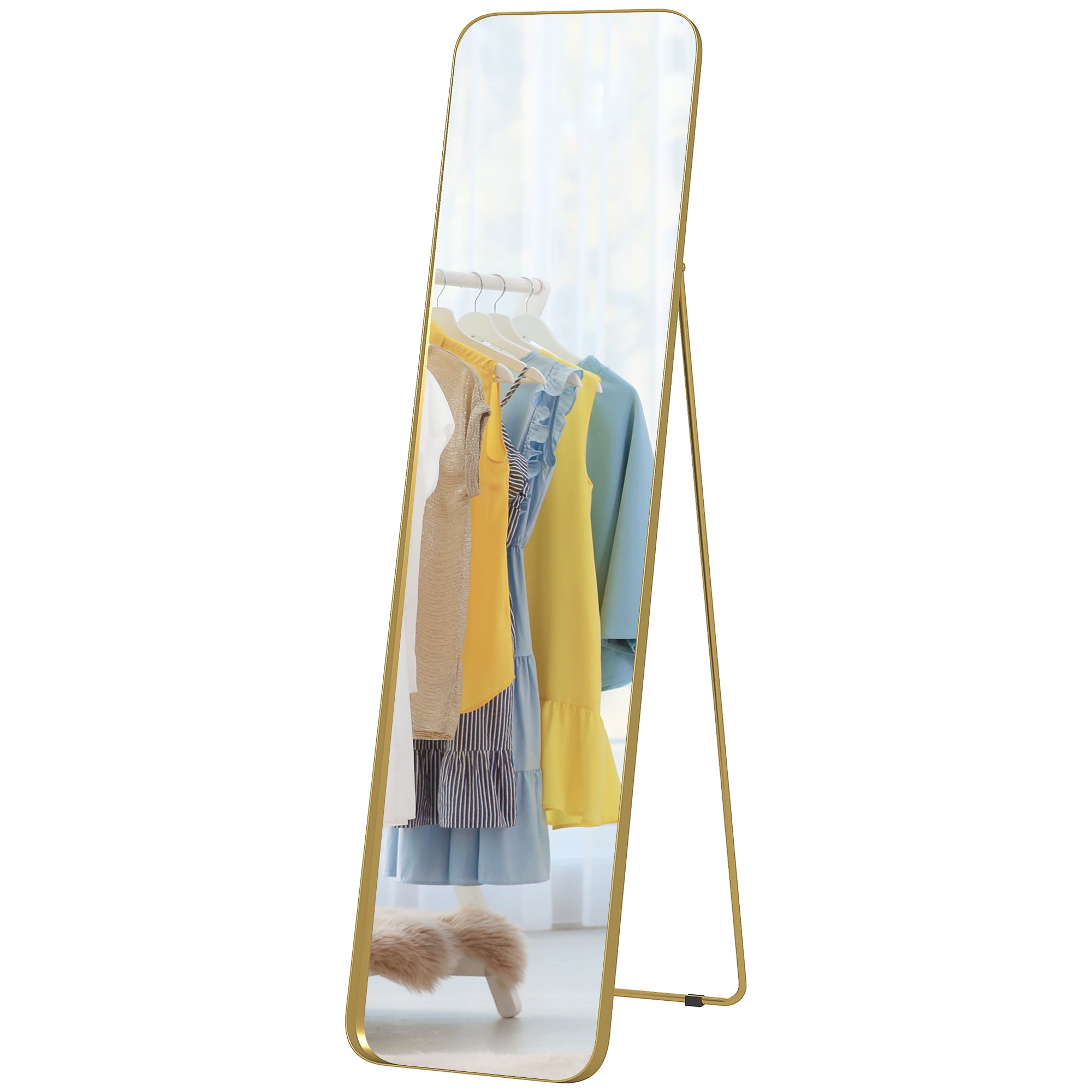 HOMCOM Ganzkörperspiegel, freistehend, neigbar, Metallrahmen, MDF, 160 x 40 cm, Goldfarben