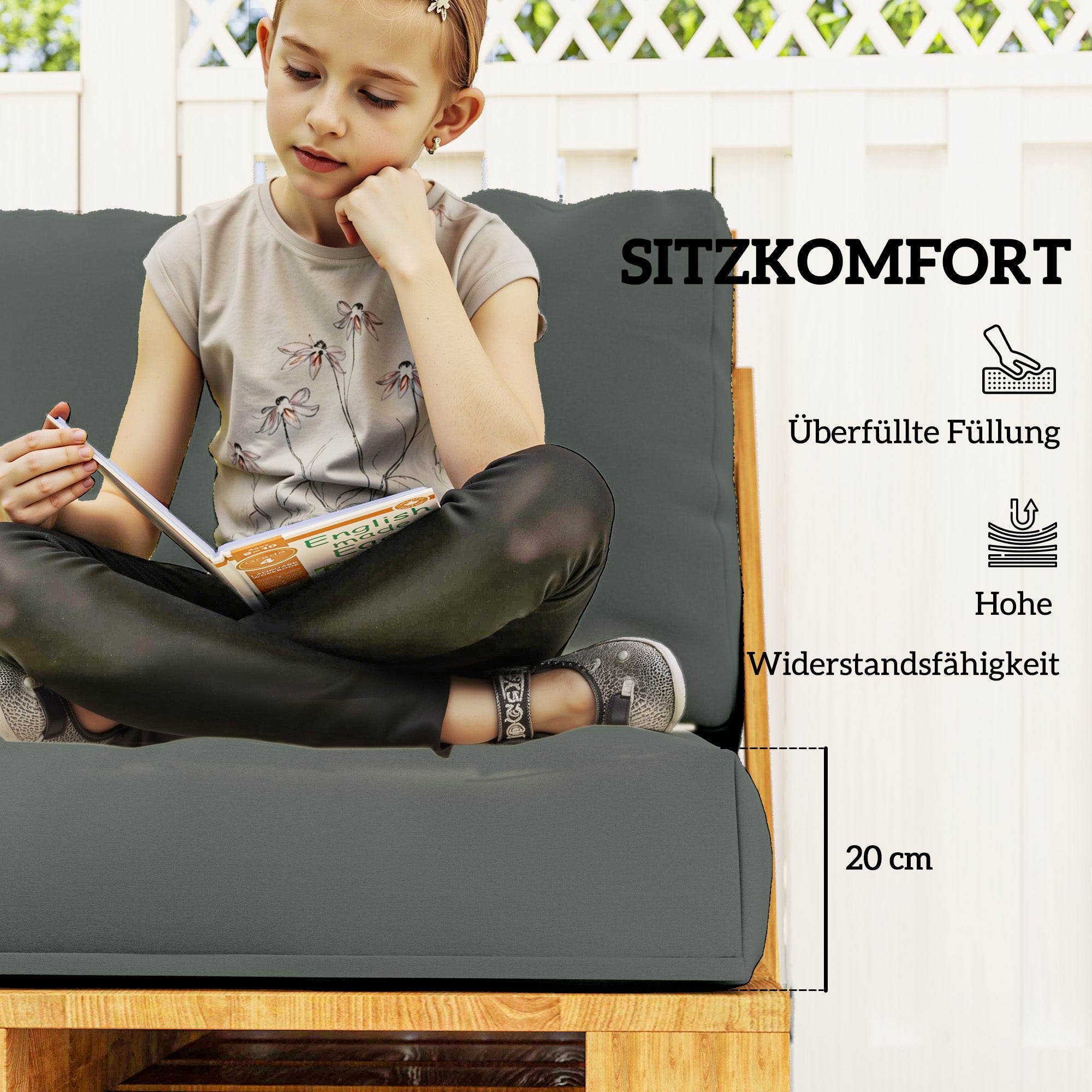 Outsunny Palettenkissen 2er Set Abnehmbar Sitzkissen Palettenpolster mit Rückenlehne 120 x 80 x 20 cm Dunkelgrau