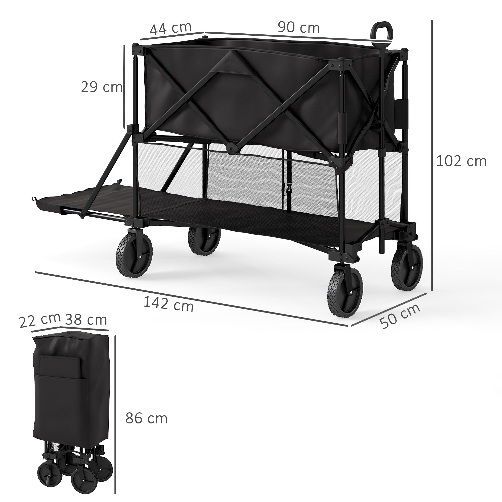 Outsunny Gartenwagen 200 kg belast zweistufige Transportwagen mit herausnehmbare Plane 369,5 Liter Schwarz