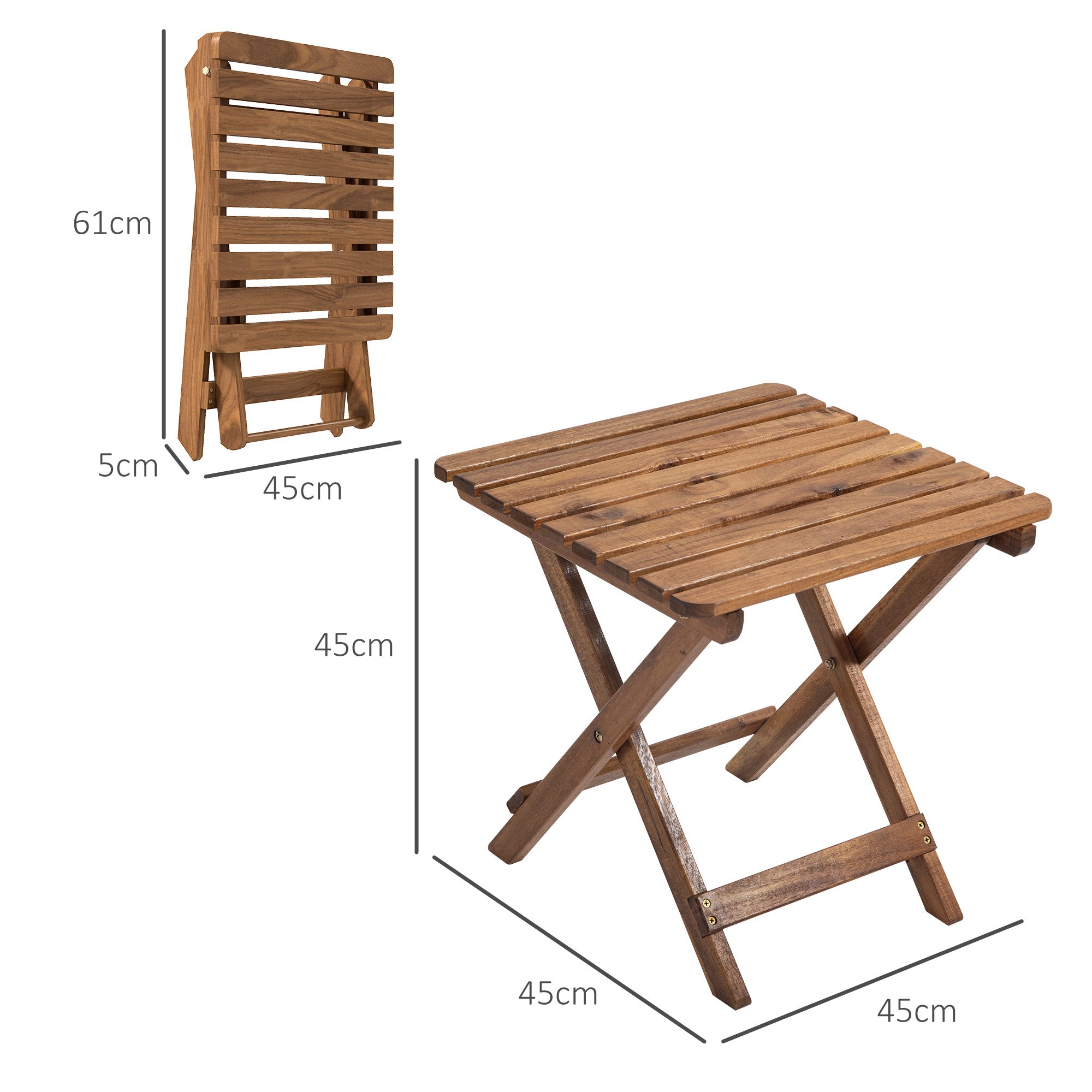 Outsunny Terrassentisch-Set, 2 Klapptische aus Akazienholz, 45x45x45cm, Teak