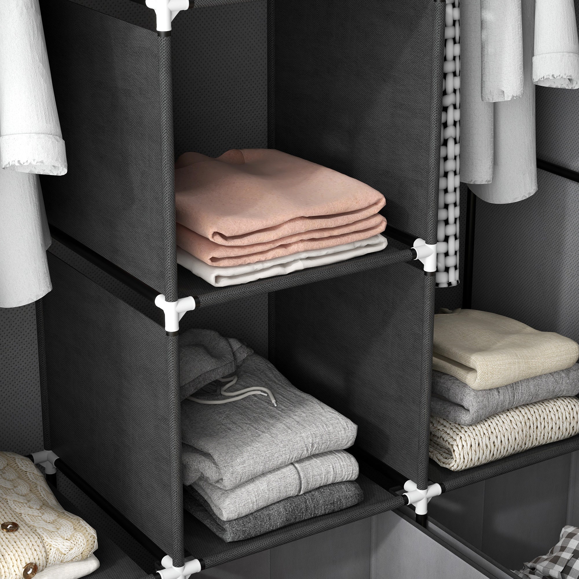 HOMCOM Stoffschrank aus Vlies, Faltschrank, inkl. 3 Schubladen, 125 cm x 43 cm x 162,5 cm, Grau