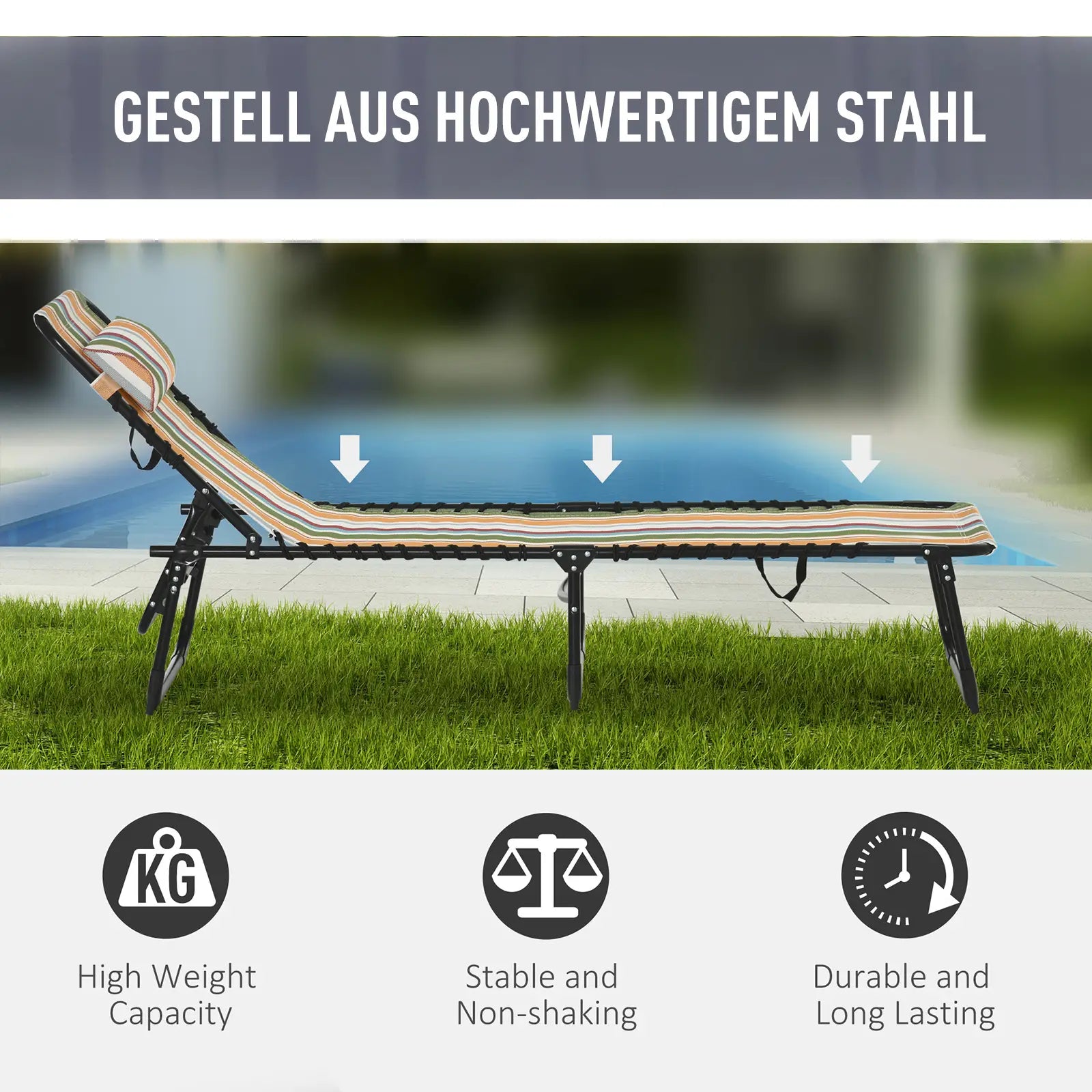 Outsunny Klappbare Sonnenliege mit 4-fach verstellbarer Rückenlehne, Mehrfarbig