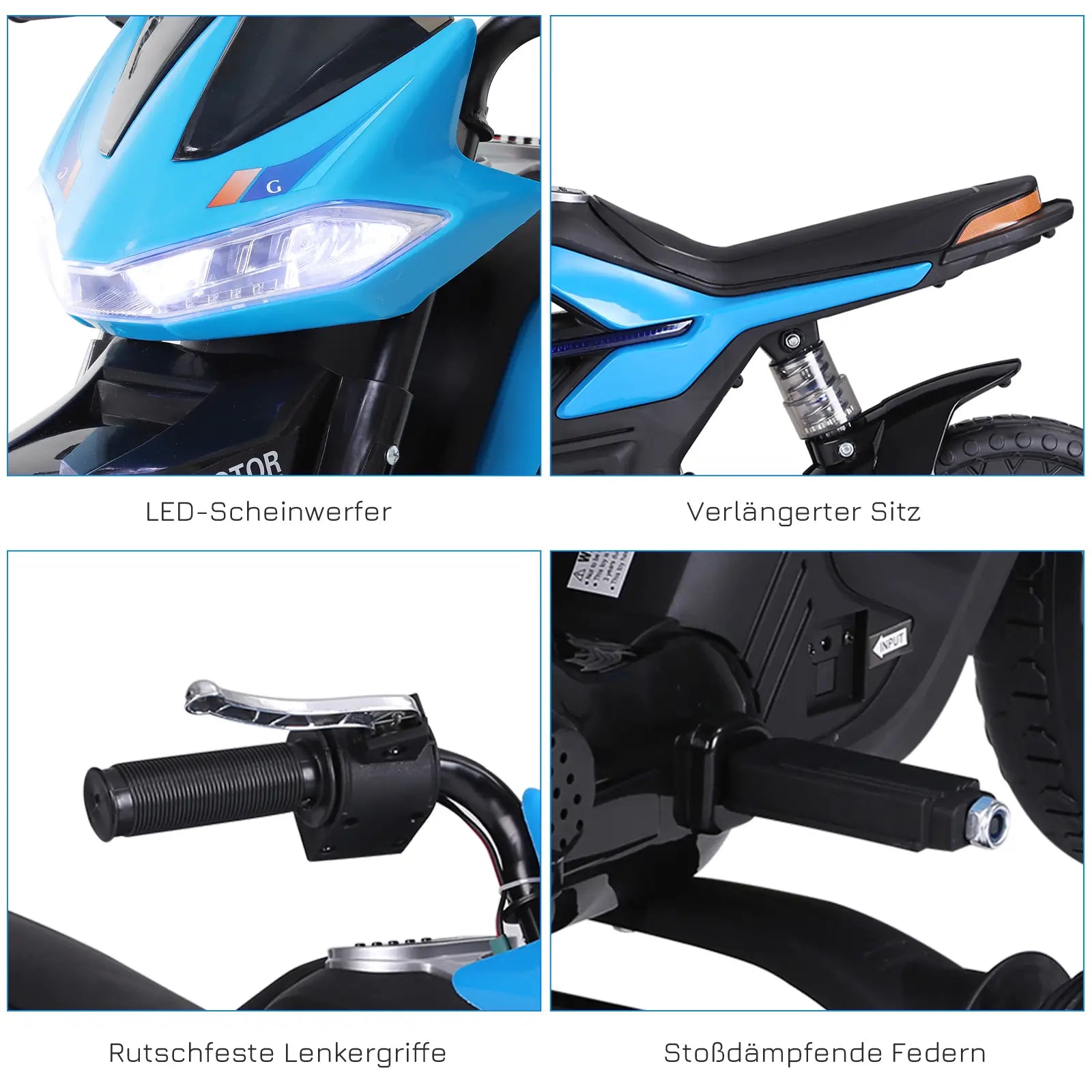 HOMCOM Kindermotorrad Elektrofahrzeug mit Licht Musik Stützrädern Blau