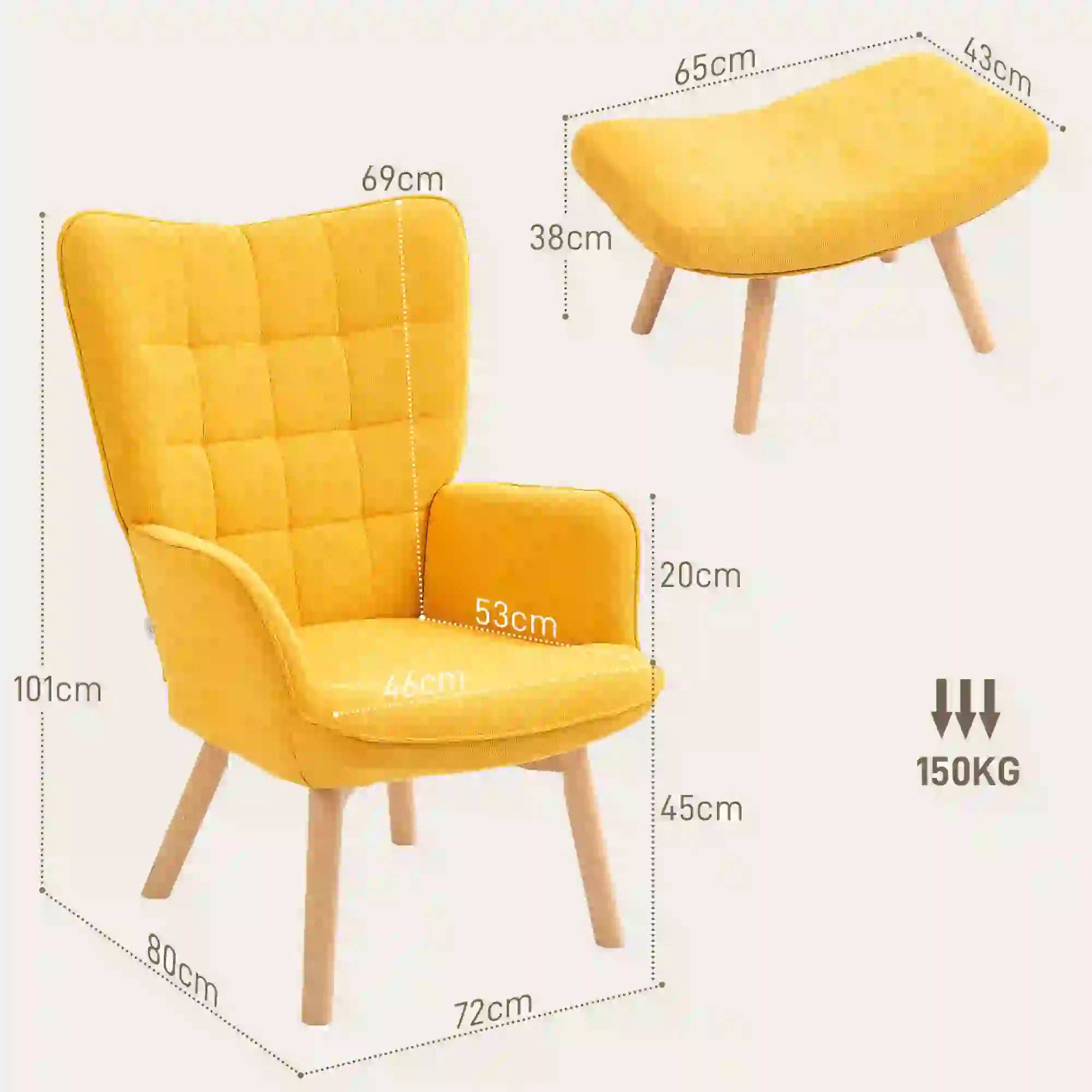 HOMCOM Akzentsessel mit Hocker, Relaxsessel in Cord-Optik, Armlehnstuhl mit Holzbeinen, für Wohnzimmer, Orange