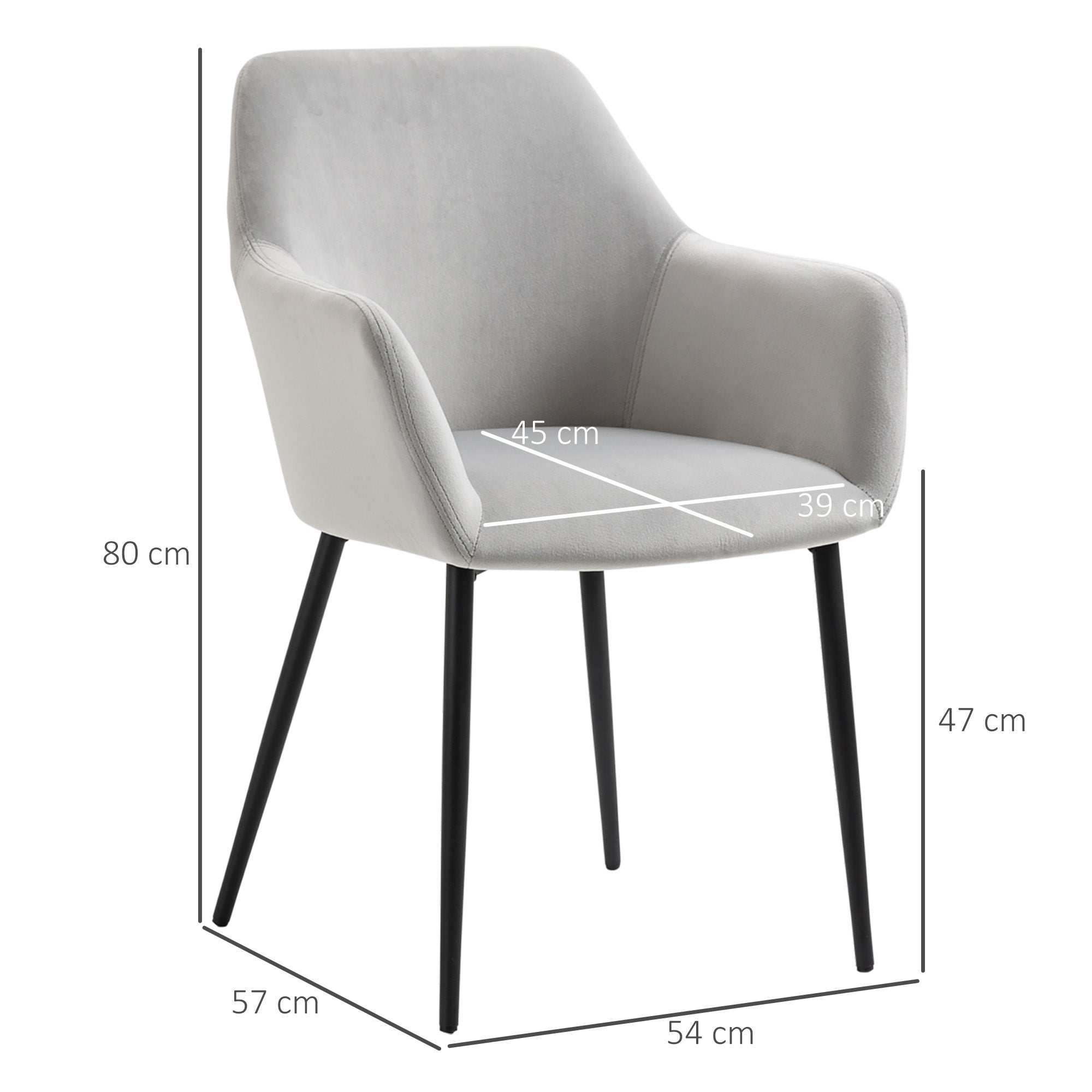 HOMCOM Esszimmerstuhl-Set, komfortabel, 54x57x80 cm, Hellgrau