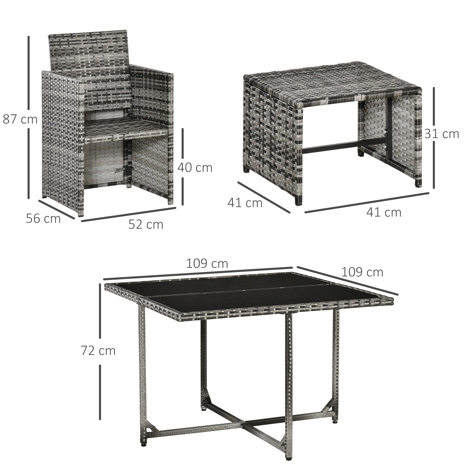 Outsunny Sitzgruppe für 8 Personen Polyrattan Gartenset Sitzgarnitur inkl. Kissen Grau