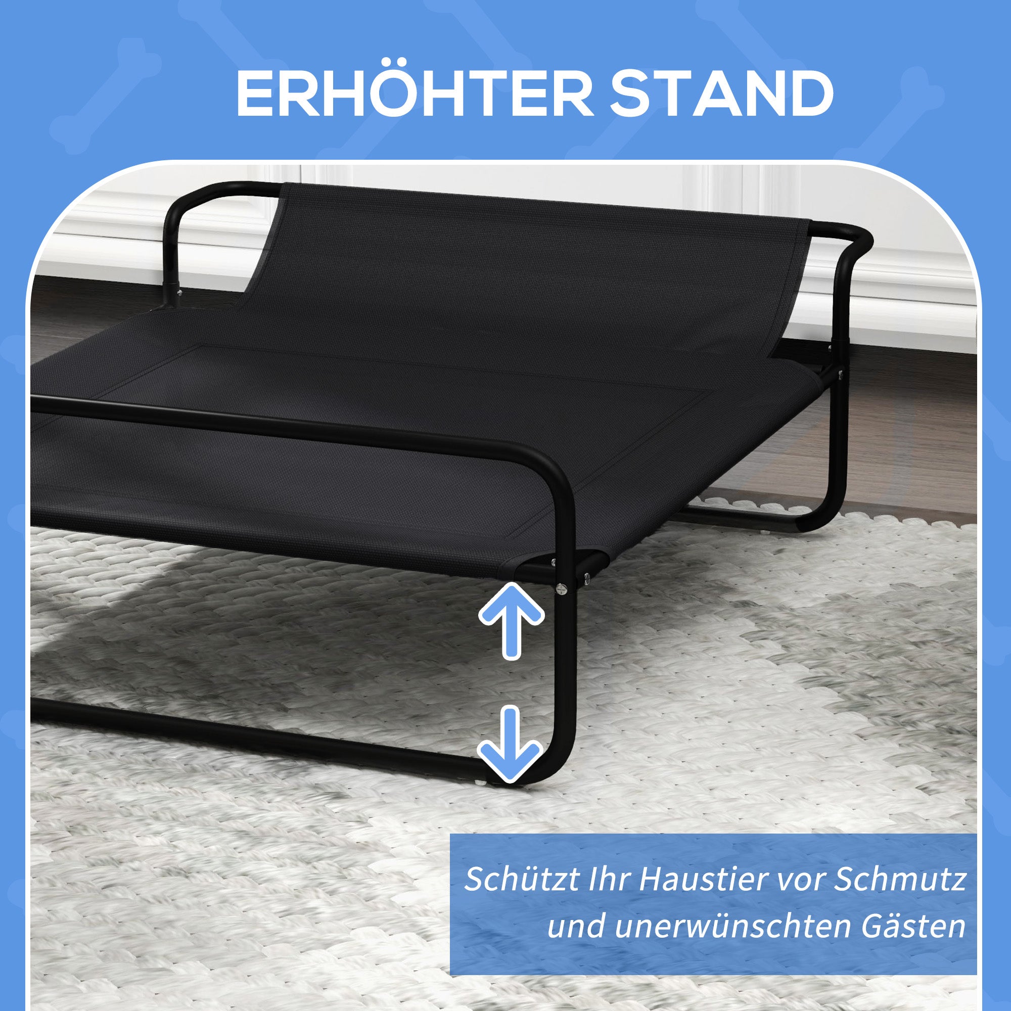 PawHut Hundebett, erhöhte Bauweise, Mesh-Bezug, Stahlrahmen, 29 x 91 x 69 cm, Schwarz
