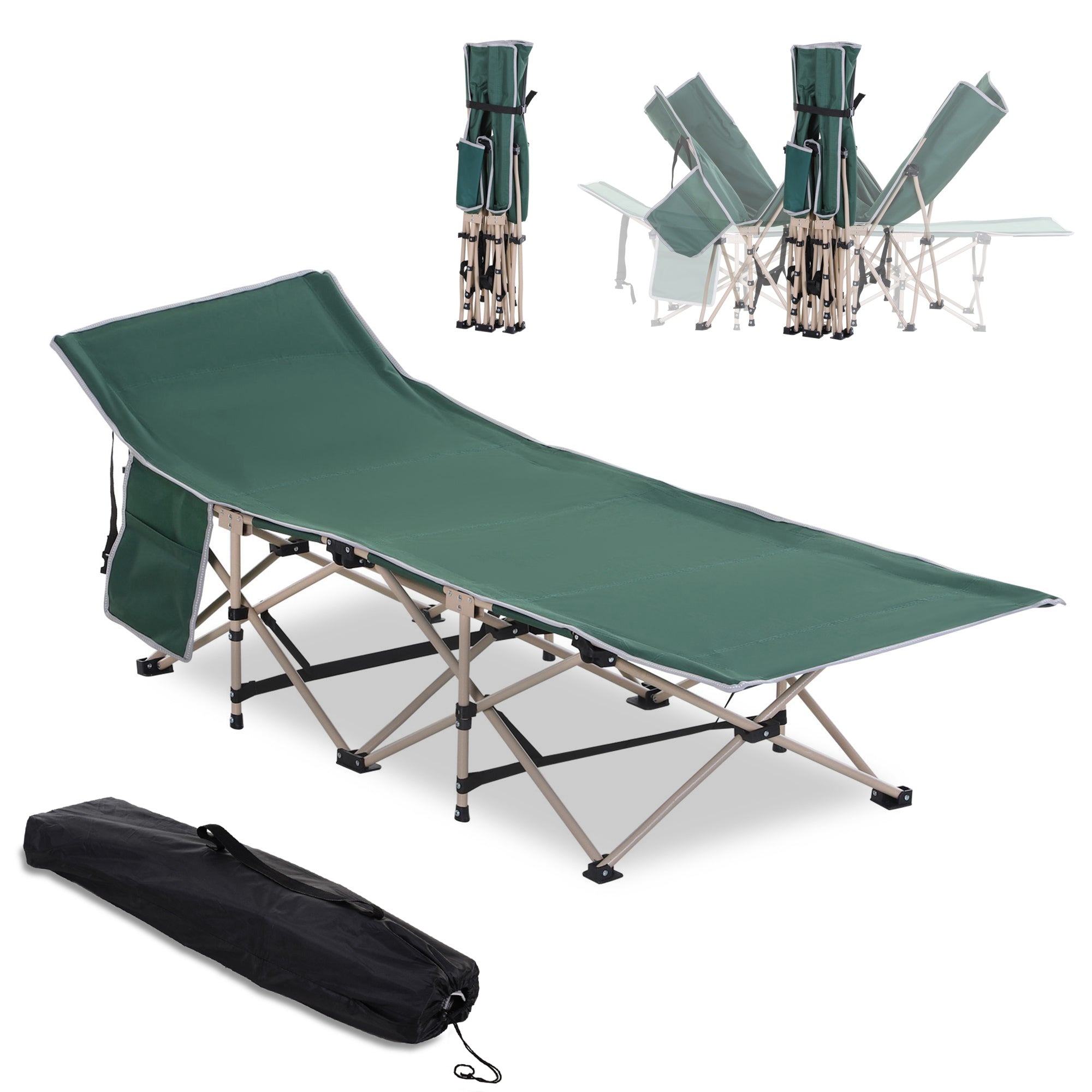 Outsunny Feldbett, Camping-Bett, klappbar, wetterbeständig, ink. Tragetasche, 190 cm x 68 cm x 52 cm, Grün + Beige