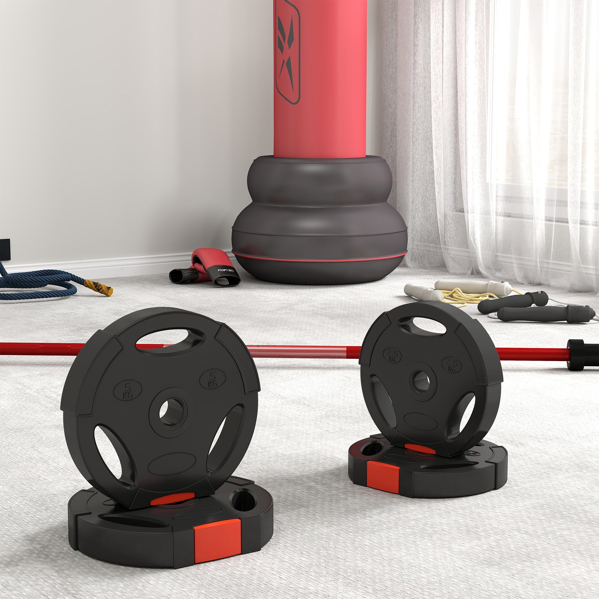 SPORTNOW 4er Gewichtsplatten-Set für Training, Fitnessstudio, Heimtraining, Stärke-Training, 2 x 5 kg und 2 x 2,5 kg, Schwarz