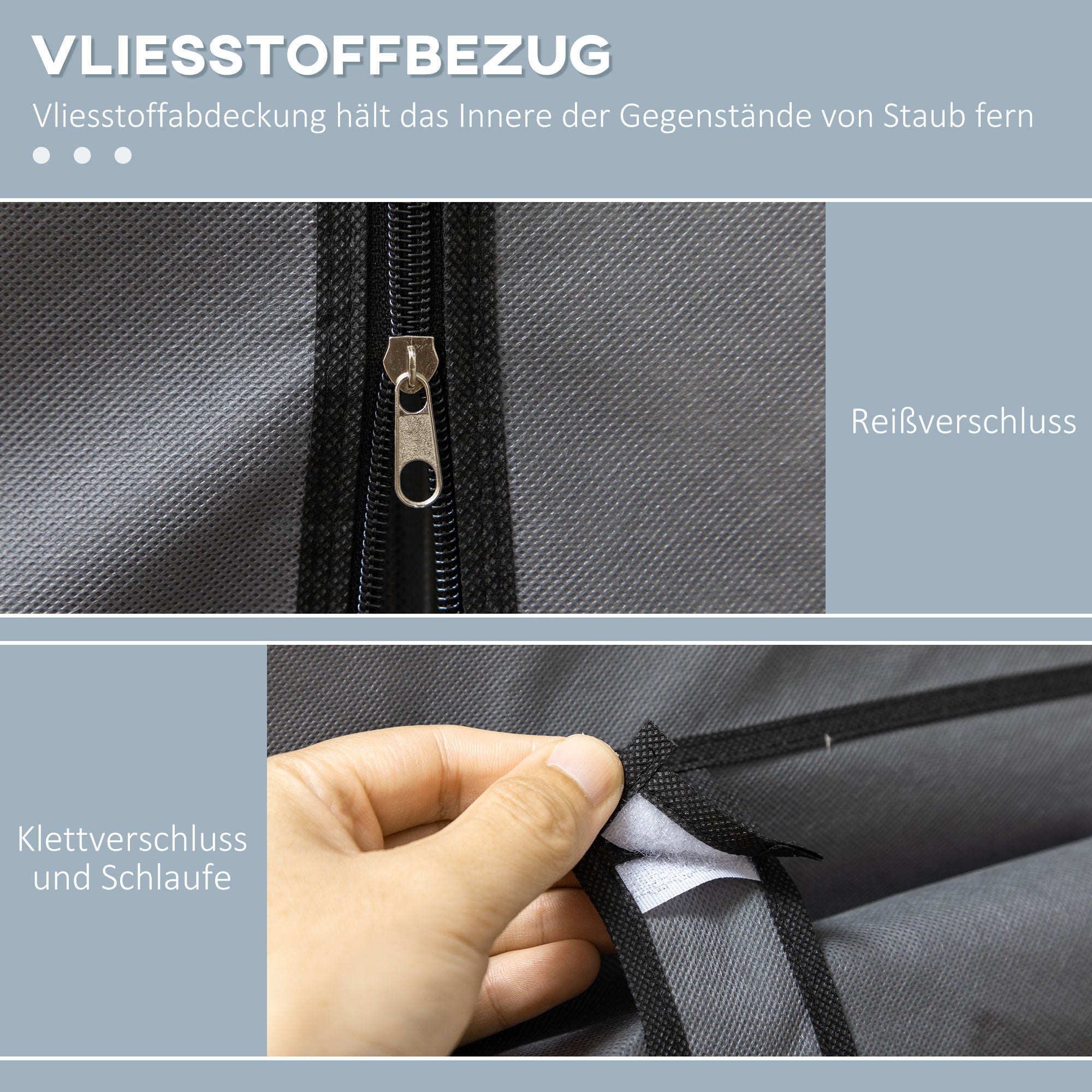 HOMCOM Stoffschrank aus Vlies, Faltschrank, inkl. 3 Schubladen, 125 cm x 43 cm x 162,5 cm, Grau