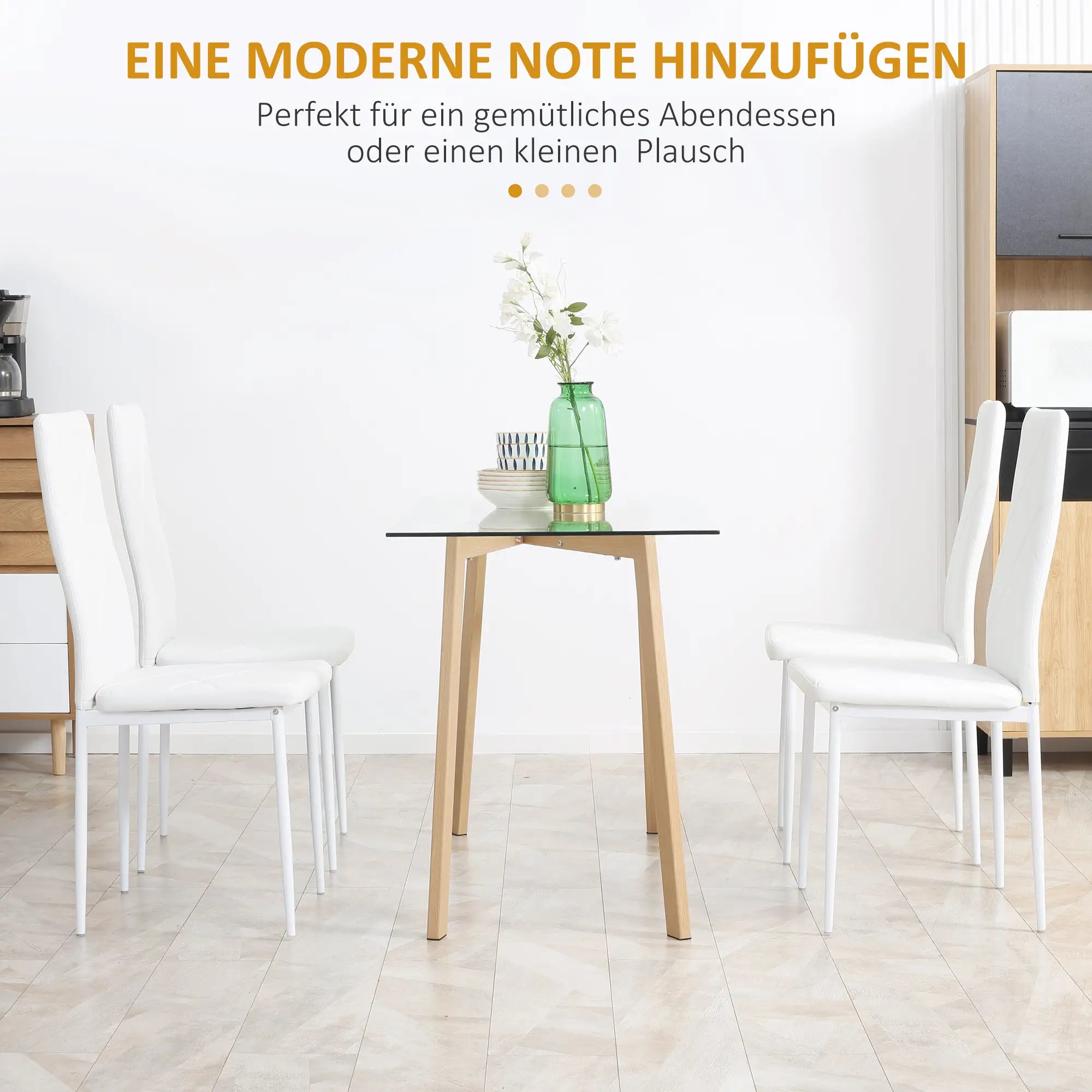 HOMCOM Esszimmerstuhl 4er-Set gepolstert hohe Rückenlehne Weiß