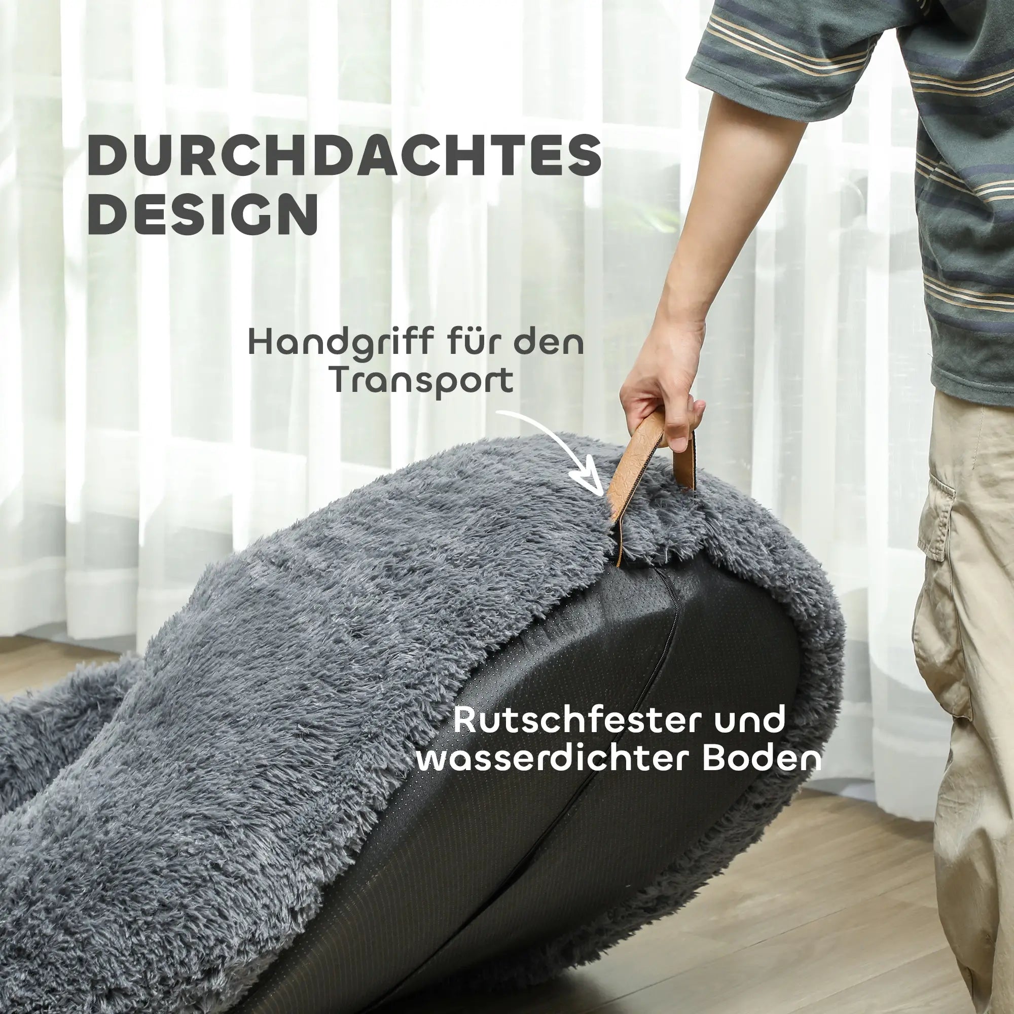 PawHut Hundebett 175x115 cm mit Haltegriff & waschbarem Bezug