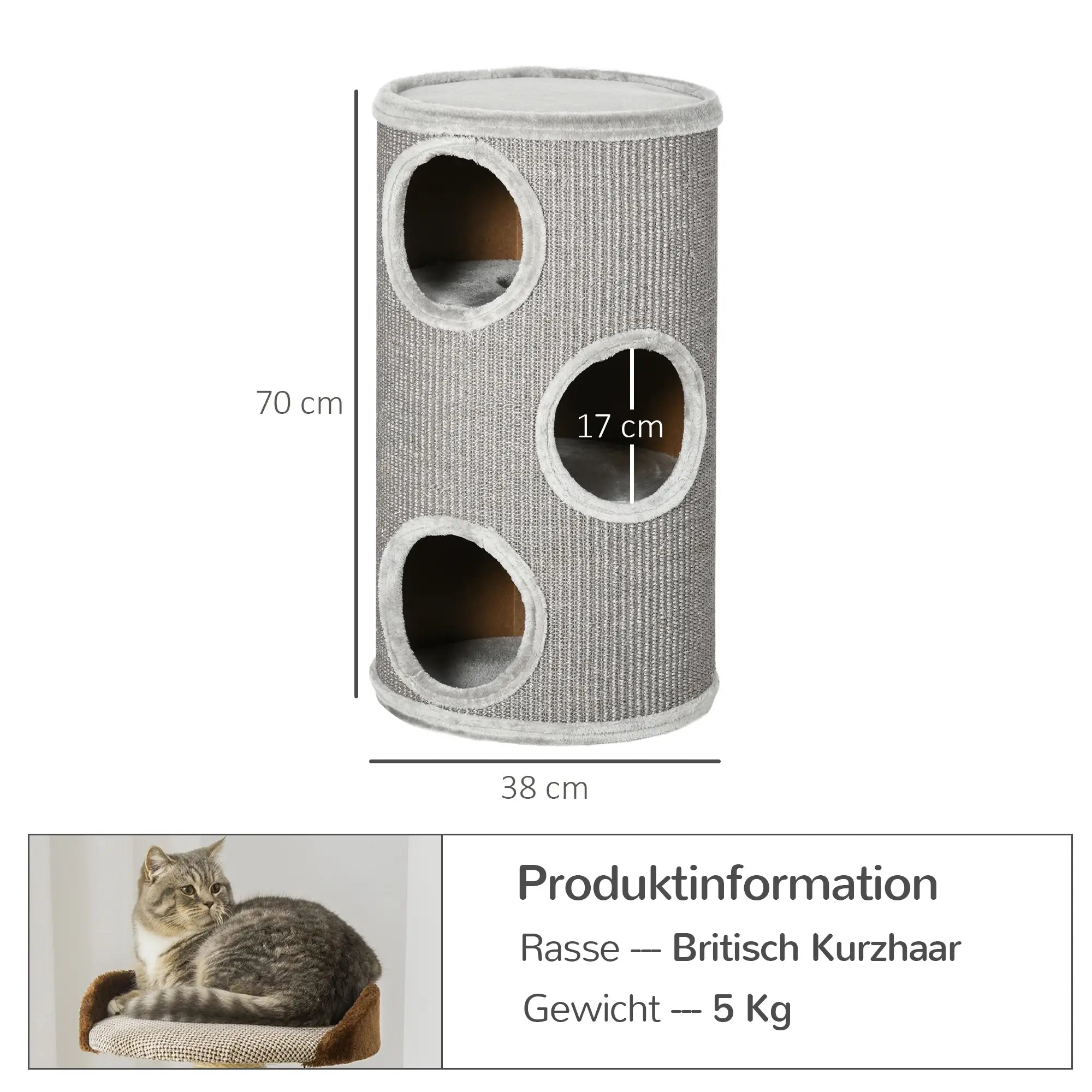 PawHut Kratztonne Katzenbaum 3 Ebenen Sisal-Kratzmatte