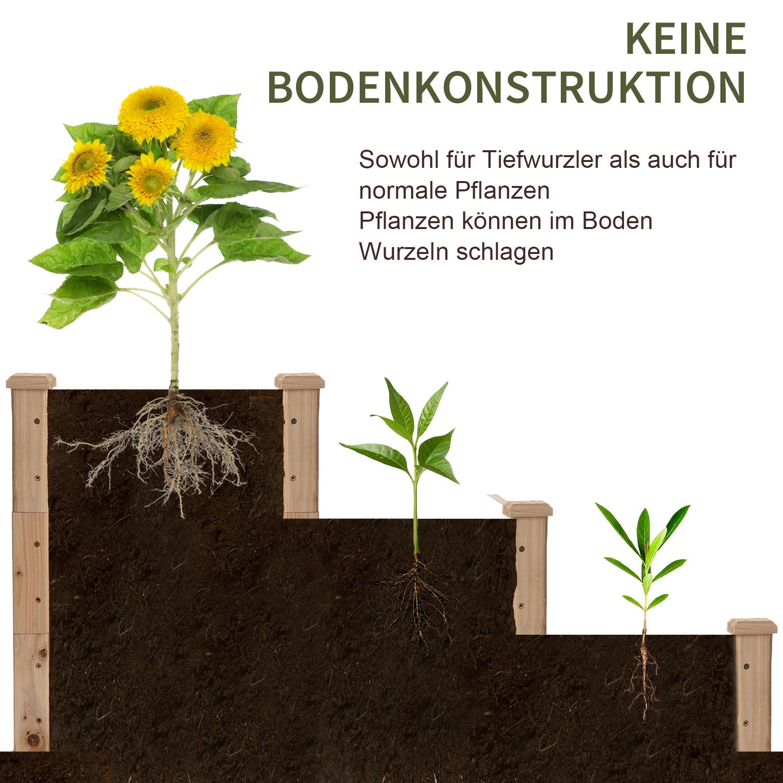 Outsunny Hochbeet 3-stufige Gartenbeet Pflanzenbeet  Kräuterbeet Blumentreppe für Balkon Garten Natur Tannenholz 120 x 120 x 56 cm