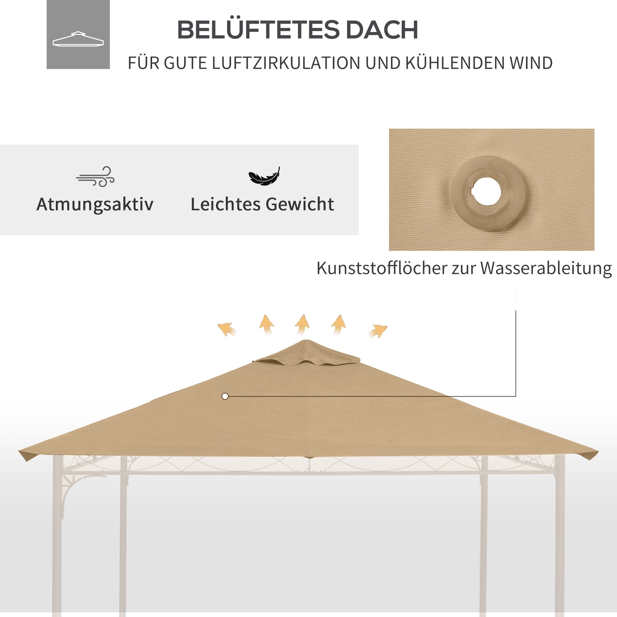 Outsunny Ersatzdach für Gartenpavillon, Polyester, 2,98 x 2,95 m, Beige