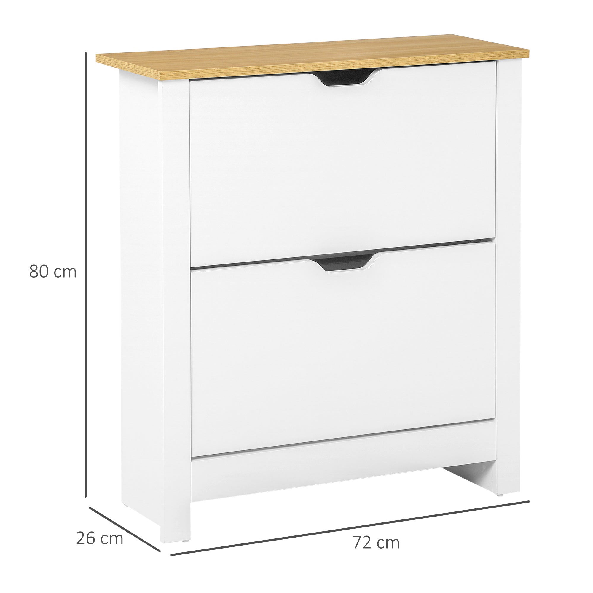 HOMCOM Schuhschrank Schruhregal Schuhaufbewahrung, 2 Fächer, 12 Paar Schuhe,  72 cm x 26 cm x 80 cm, Weiß + Braun