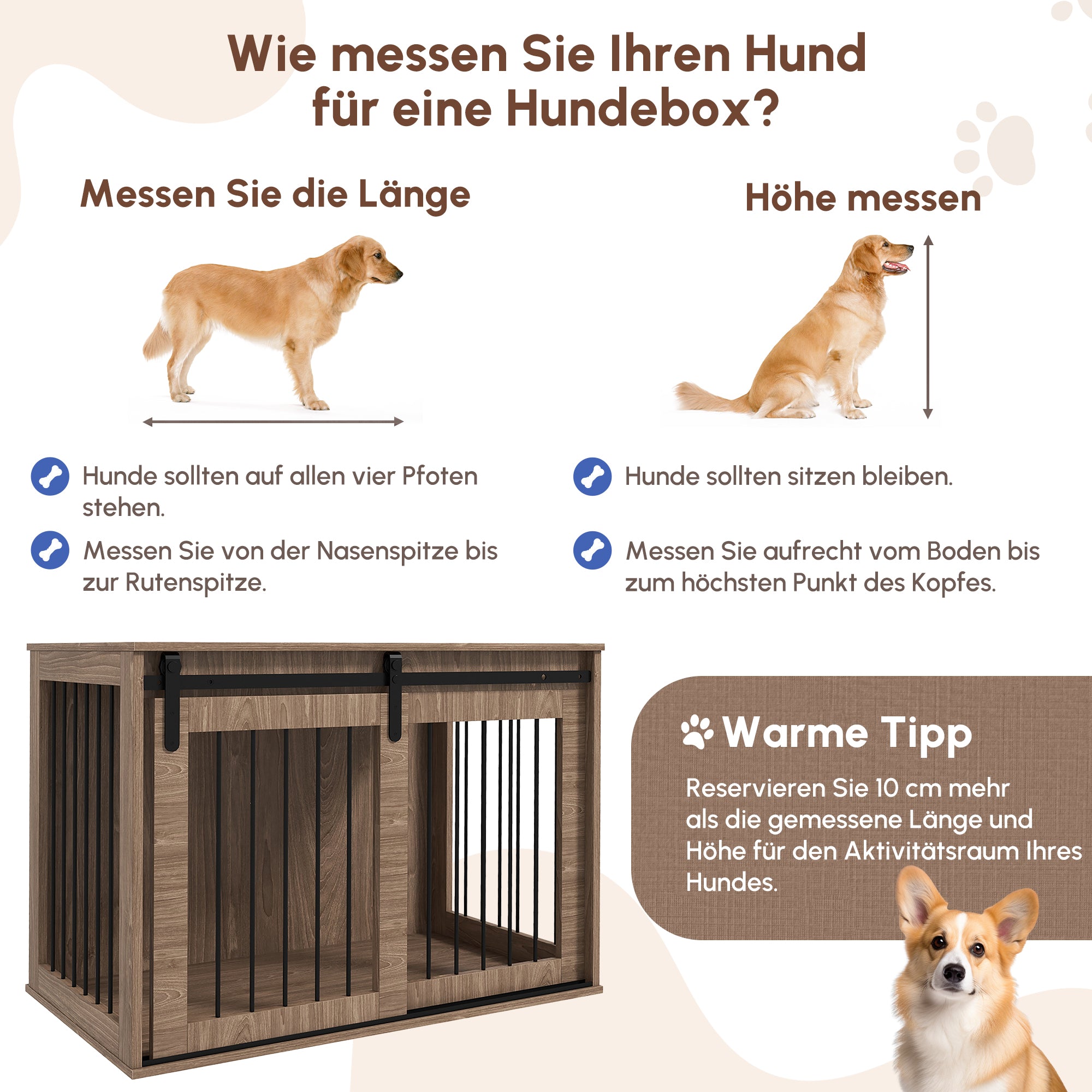 PawHut Hundebox Hundekäfig, Verriegelbar, Holzoptik, rustikales Design, 98 cm x 58 cm x 67 cm, Walnuss + Schwarz