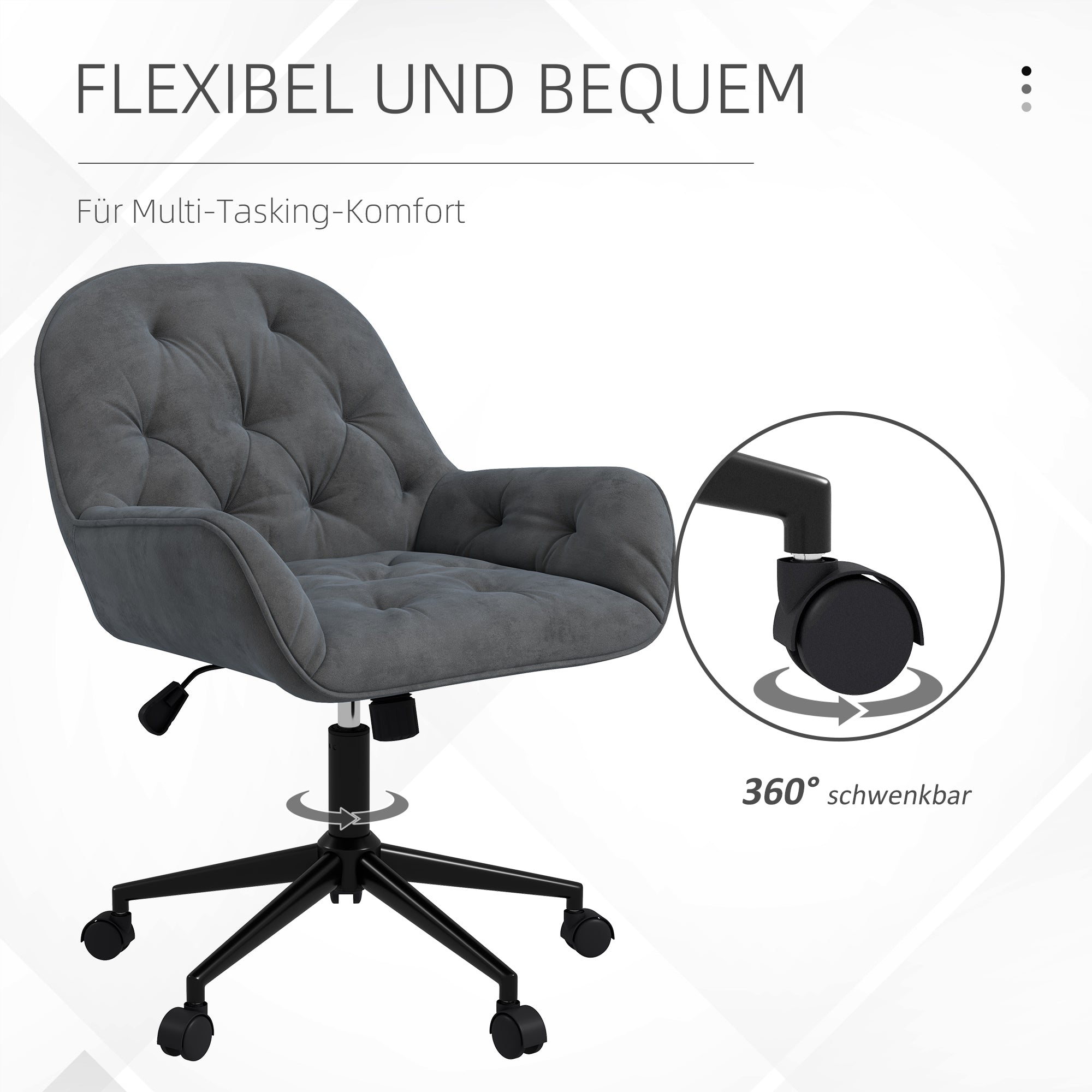 Vinsetto Bürostuhl Schreibtischstuhl Computerstuhl, höhenverstellbar, Samt-Optik, Grau