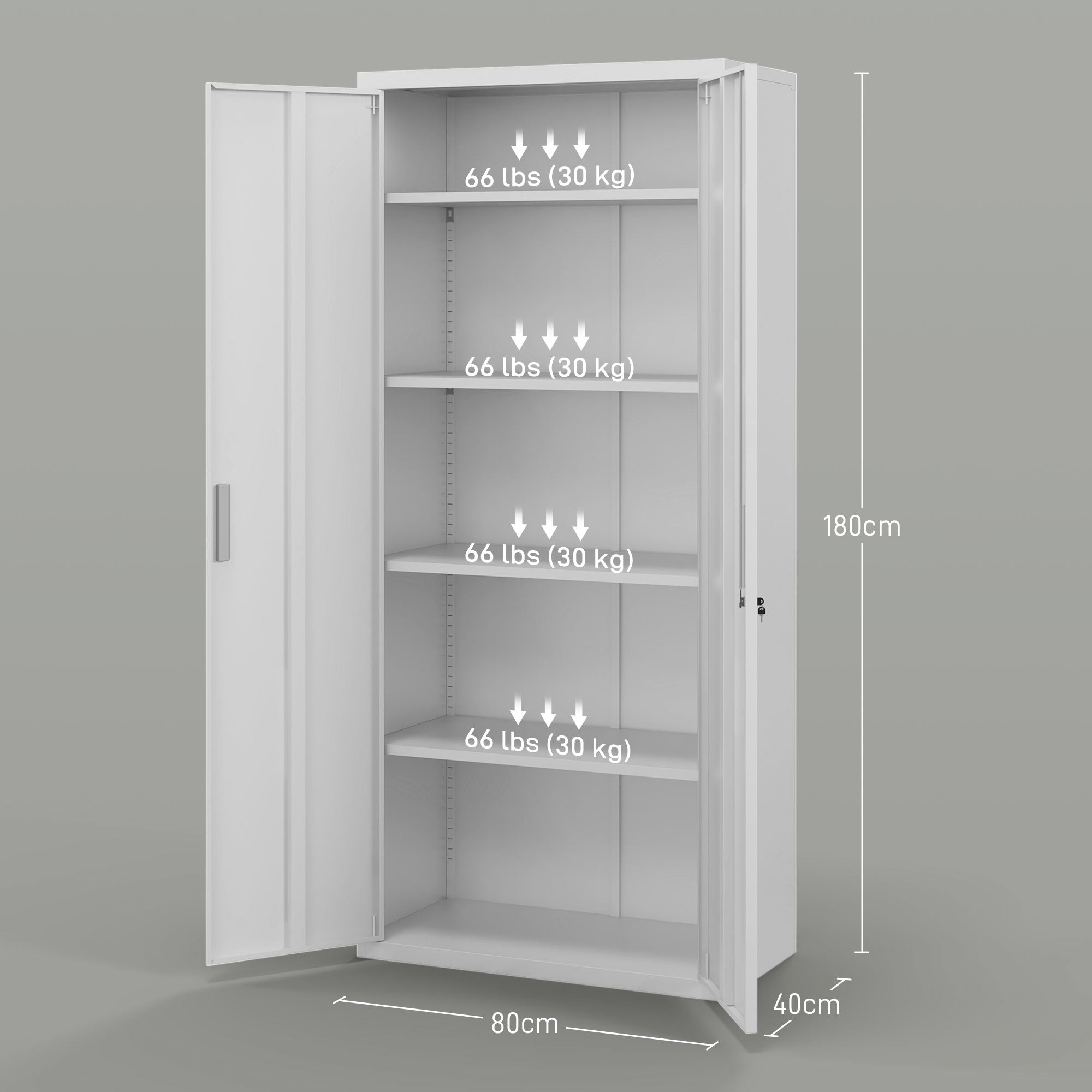 HOMCOM Aktenschrank, Büroschrank, 5 Regale, Metall, 80B x 40T x 180H cm, Weiß