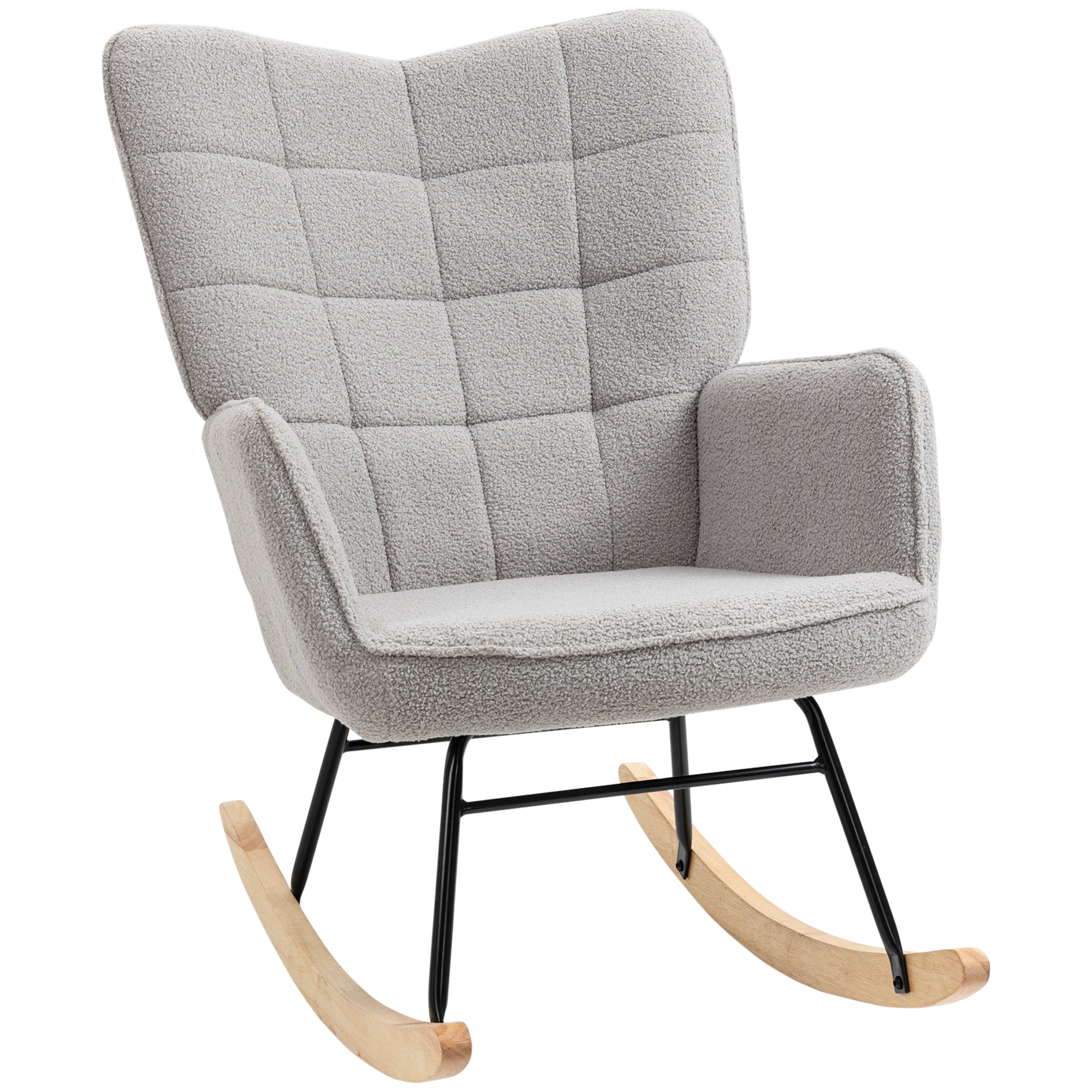 HOMCOM Schaukelstuhl im Retro-Design, Massivholz, Schwingsessel, 71 cm x  92 cm x 101 cm, Hellgrau