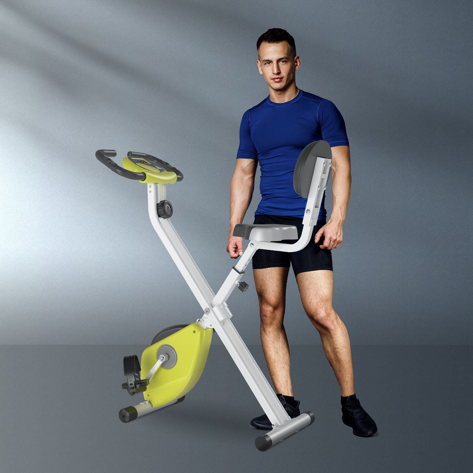 HOMCOM Heimtrainer Fahrradtrainer klappbar Magnetisch Hometrainer Fahrrad mit LCD Monitor, 8 stufig einstellbarem Magnetwiderstand, Platzsparend Fitnessbikes für Zuhause Gelb+Weiß