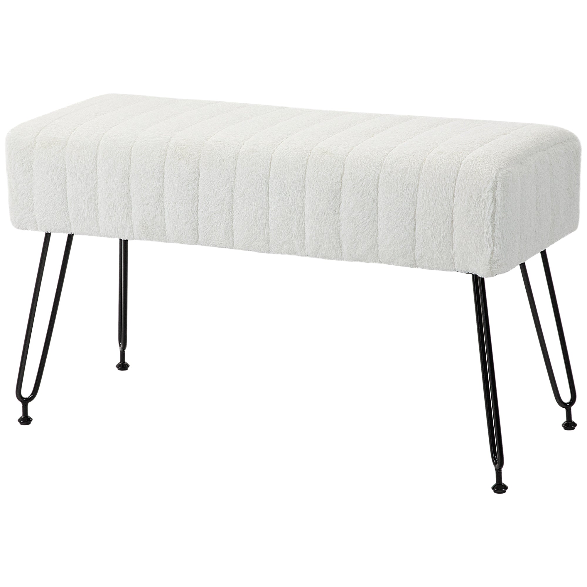 HOMCOM Sitzbank, gesteppter Sitz, Kunstfellbezug, Metallbeine, bis 120 kg, 82x30x47 cm,  Cremeweiß/Schwarz