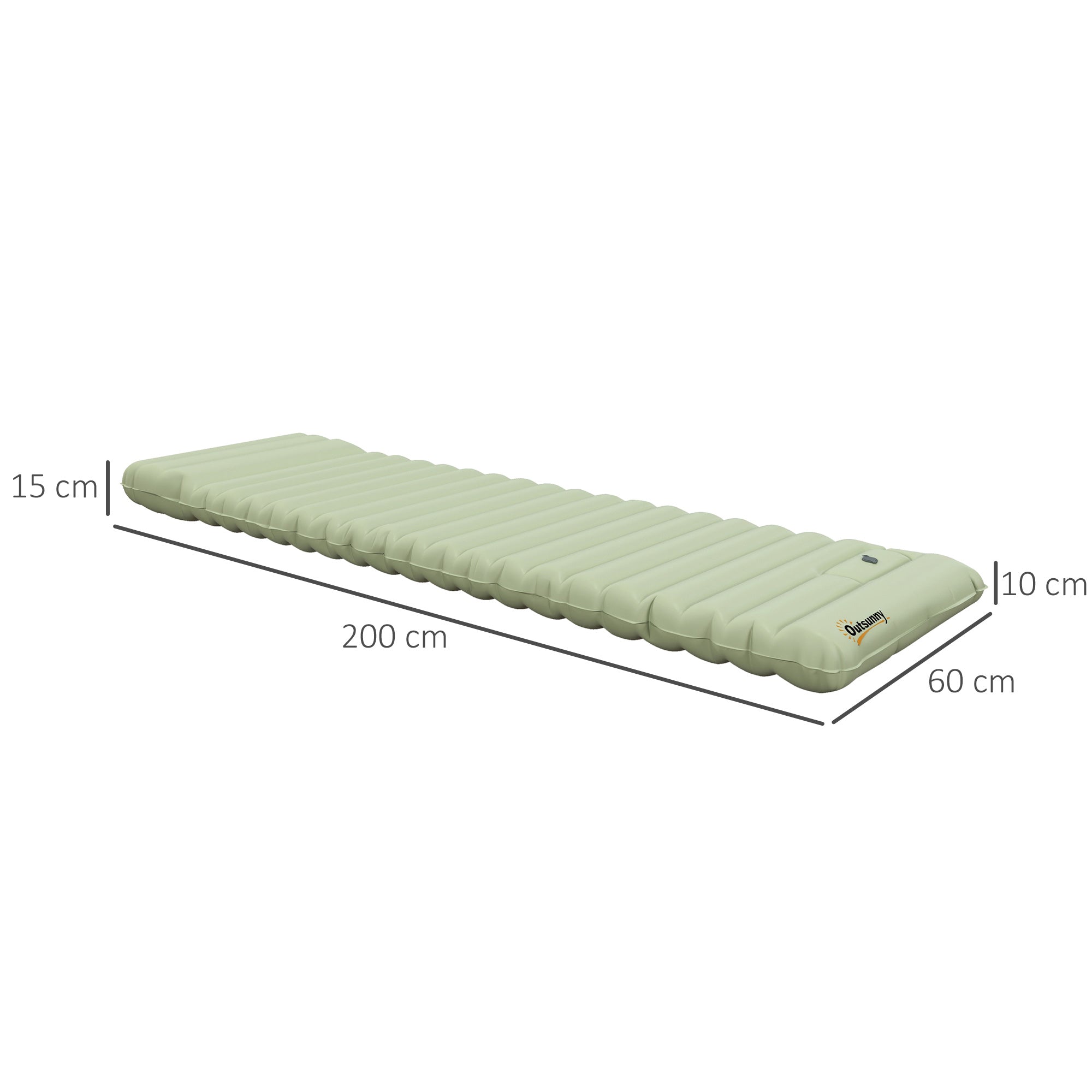 Outsunny Luftmatratze, Campingmatte, wasserabweisend, reißfest, mit Fußpumpe, Nylon, 200L x 60B x 10H cm, Grün