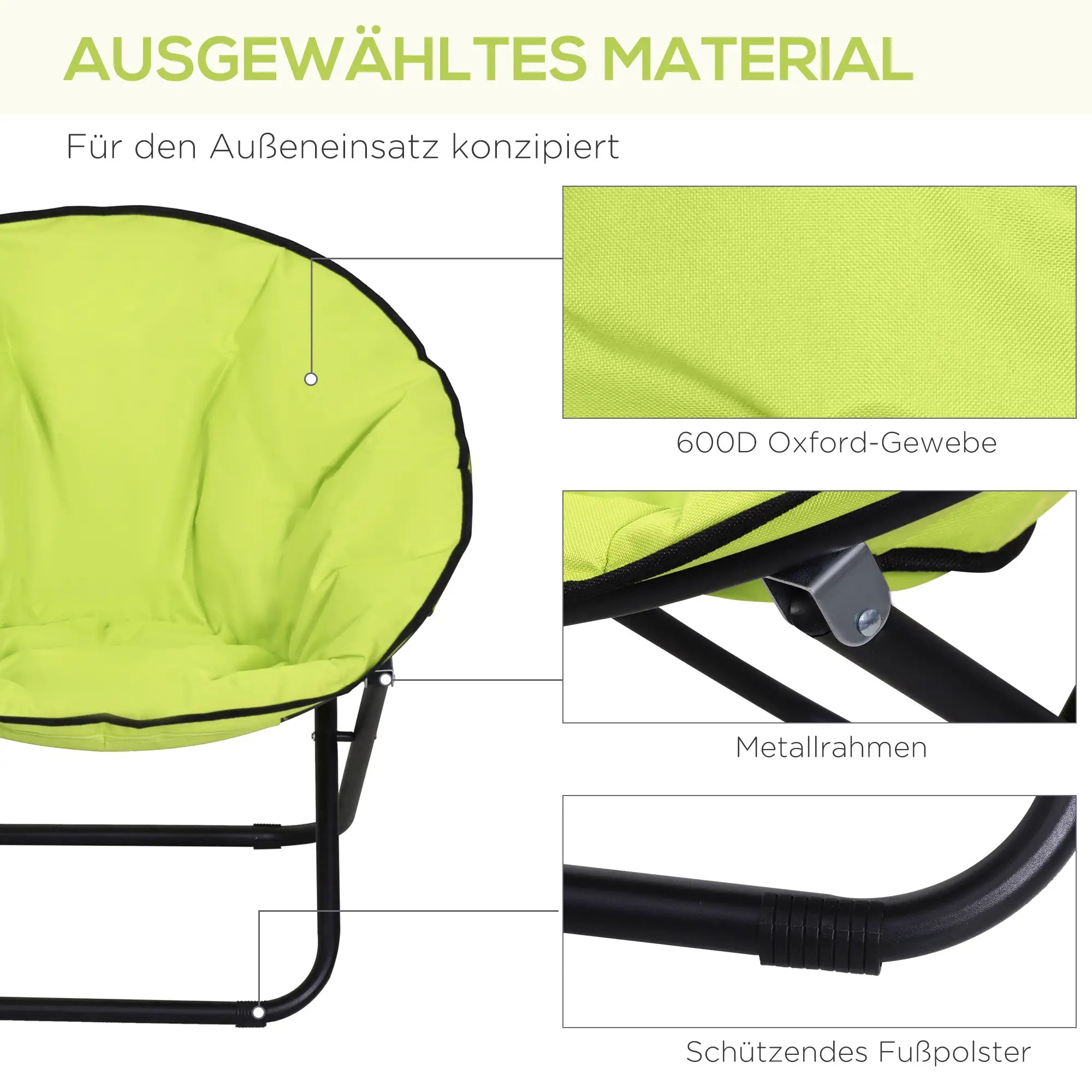 Outsunny Moonchair Klappstuhl Gelb, gepolstert, bis 120?kg belastbar