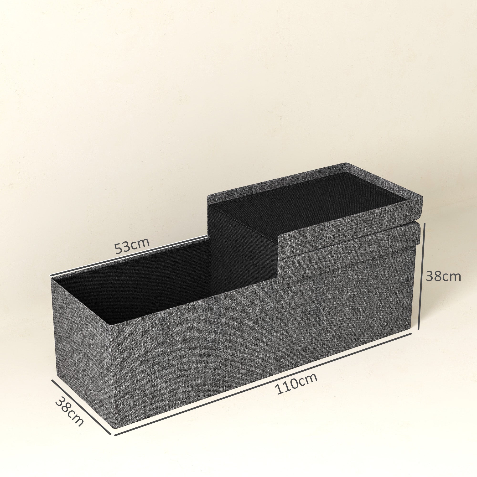 HOMCOM Fußhocker mit Stauraum, faltbares Design, weiche Polsterung, für Flur, Wohnzimmer, Schlafzimmer, Dunkelgrau