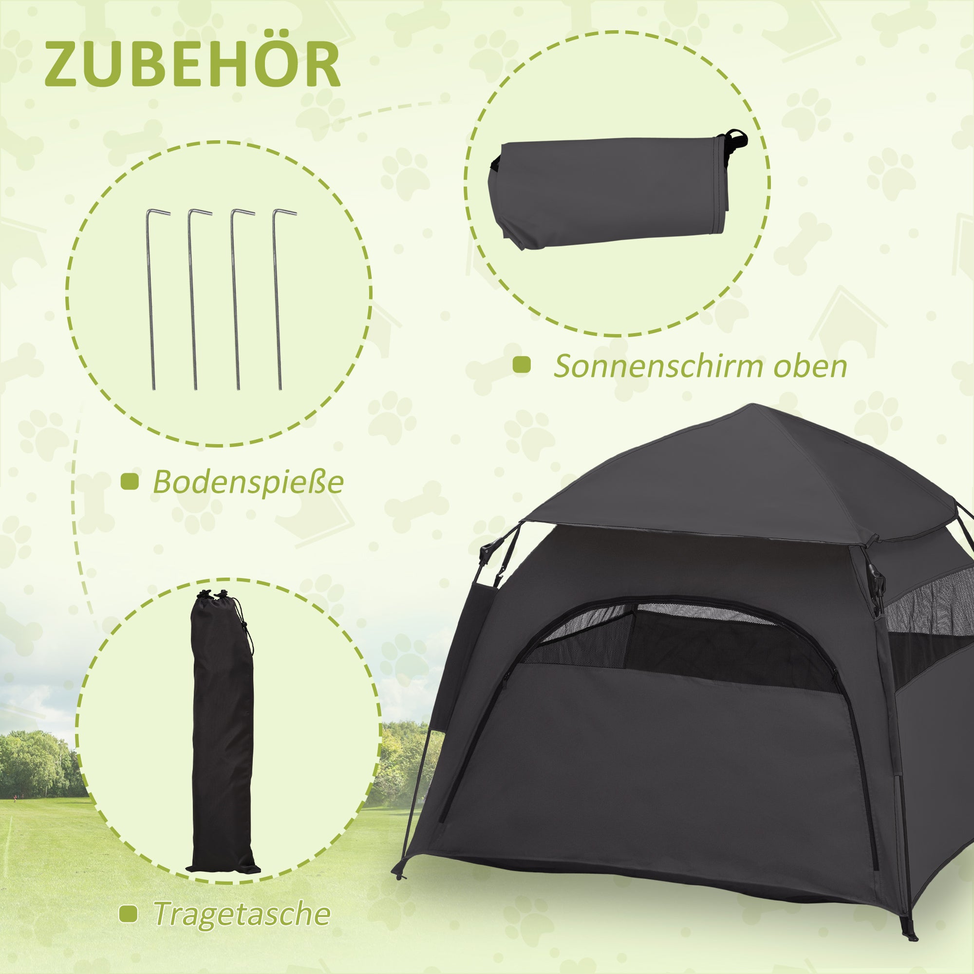 PawHut Haustierzelt, Hundezelt, klappbar, wetterbeständig, Hundehütte, für große Hunde, Schwarz