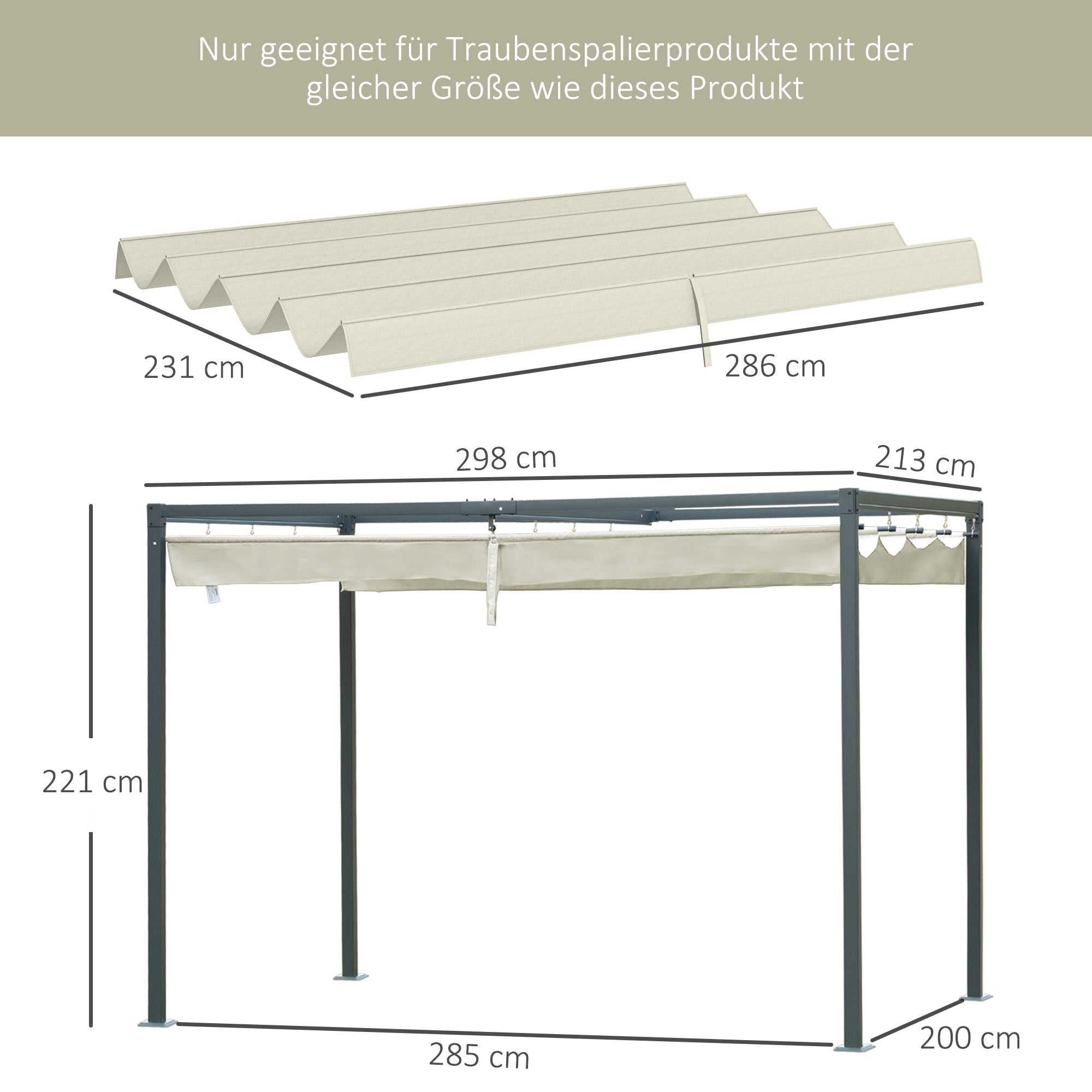 Outsunny Ersatzdach für 2,85 x 2 m Gartenpavillon, ausziehbar, einfache Montage, Polyester, Cremeweiß