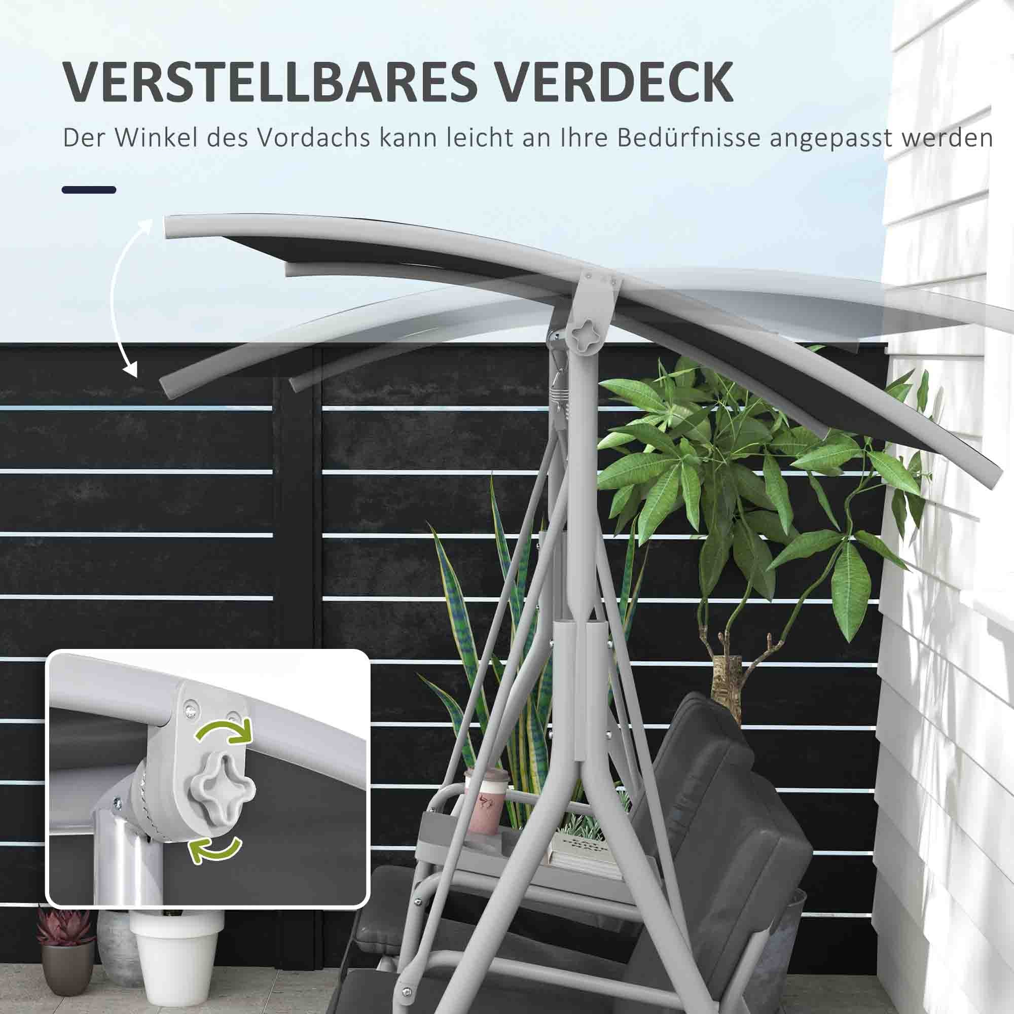 Outsunny Hollywoodschaukel, 2-Sitzer, mit Dach und Tisch, Metallrahmen, bis 180 kg, 175x110x165 cm, Schwarz