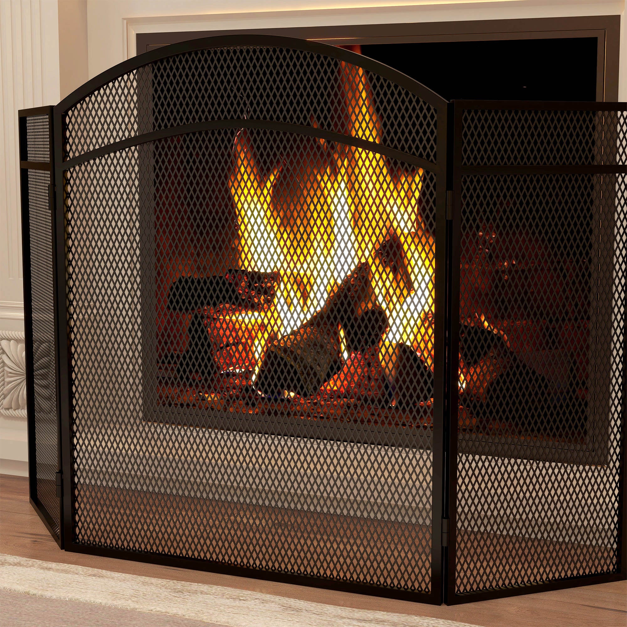 HOMCOM Funkenschutz für Kamine, eleganter Funkenfänger, faltbar, beschichtet, Schwarz, 96 x 60 cm