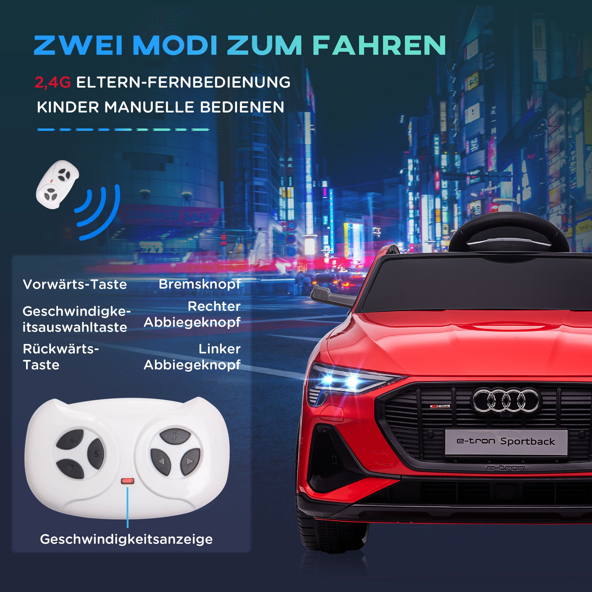 HOMCOM Kinder-Elektroauto, bis 5 km/h, mit Sicherheitsgurt, Fernbedienung, Scheinwerfern, Musikfunktion, rot